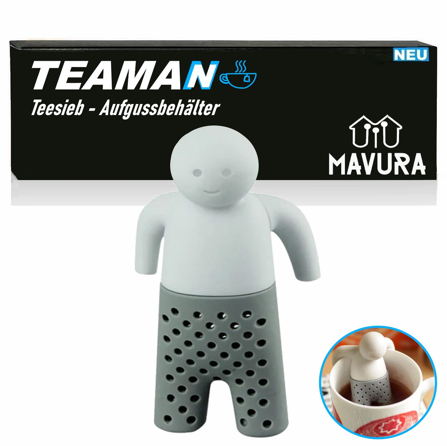 MAVURA Teesieb TEAMAN Tee Sieb Aufgussbehälter Teemännchen Teefilter Teebeutel, Teestab Teeei Tea Teekugel Teenetz Filter Silikon
