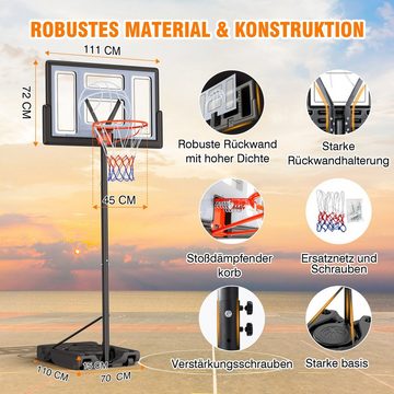 Yohood Basketballkorb 135 bis 305 cm Indoor Outdoor Basketballständer, 111x72cm Rückwand
