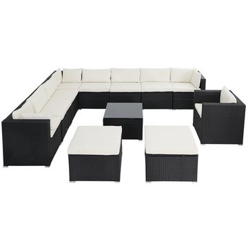 Casaria Gartenlounge-Set, XXXL mit Auflagen Kissen Tisch mit Glasplatte Kombinierbar