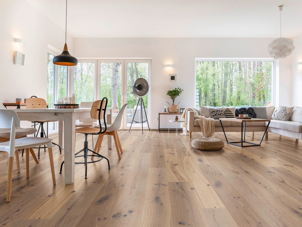 Timefloor Parkett Parkett Eiche markant weiß geölt Landhausdiele gebürstet, 8 St.