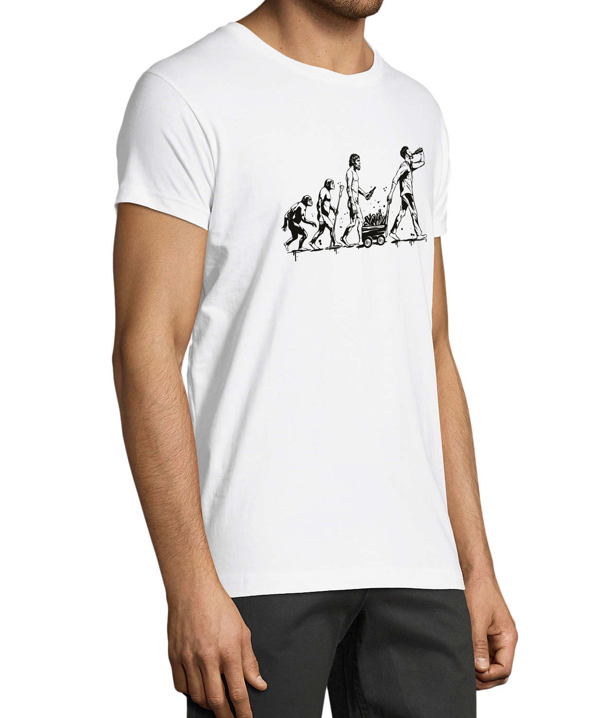 mit Print weiss MyDesign24 - Trinkshirt Baumwollshirt Mann trinkenden Fit, Regular Herren zum Aufdruck bis T-Shirt i312 Evolution Fun Shirt