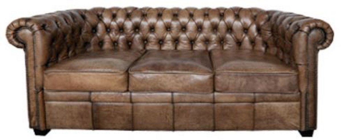 Casa Padrino Chesterfield-Sofa Luxus Chesterfield Büffelleder Sofa Vintage Braun 192 x 92 x H. 73 cm - Luxus Möbel