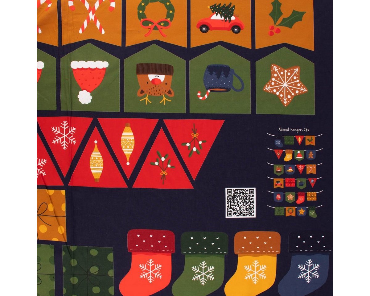 Thumbnail - SCHÖNER LEBEN. Stoff Weihnachtsstoff BW Popeline Digital Adventskalender bunt 1,4m Breite, allergikergeeignet