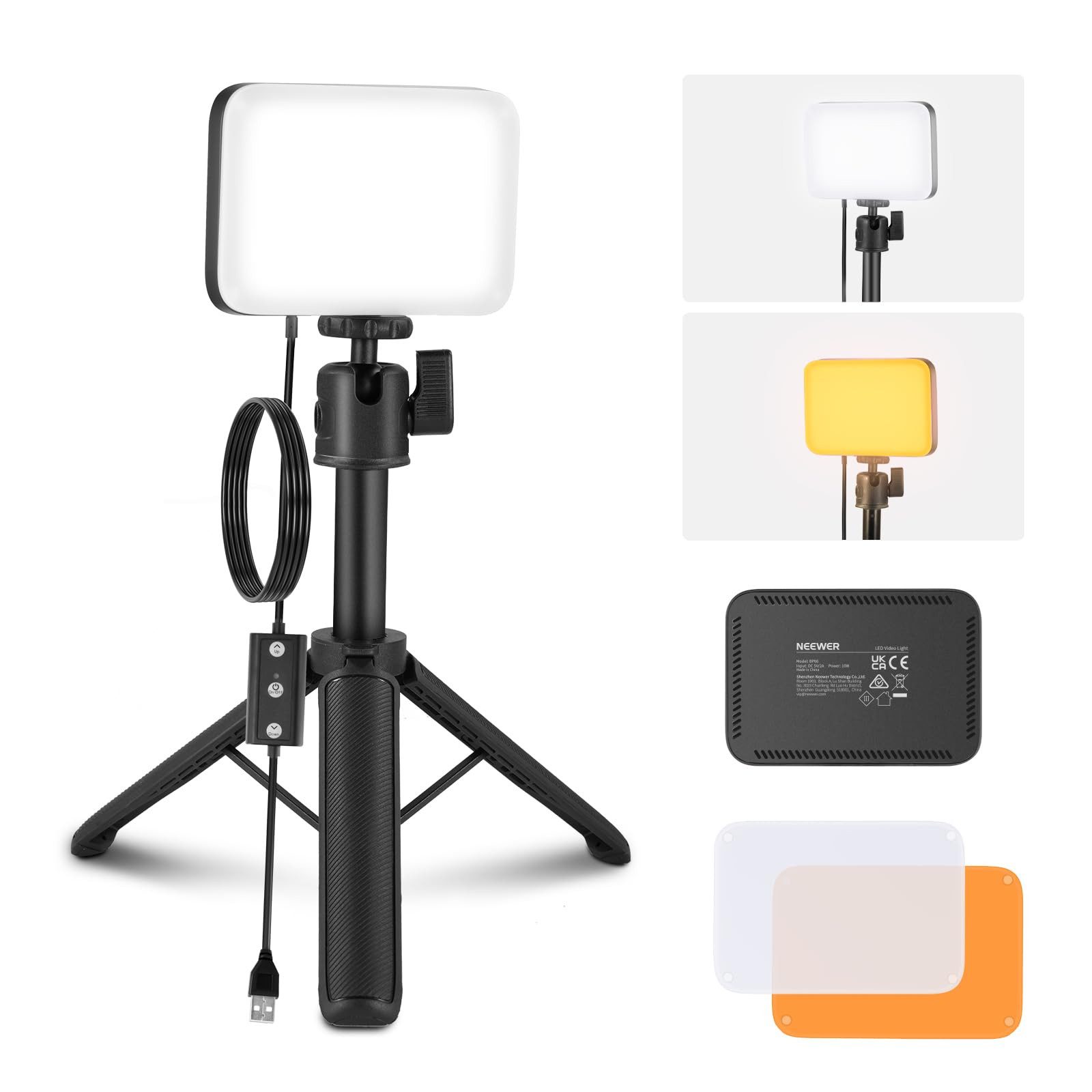 Neewer Videoleuchte BP66 LED Videolicht Panel Schreibtischleuchte, Zweifarbig dimmbar, mit Desktop Stativständer/Filtern, Tischlicht für Webcam Computer Zoom