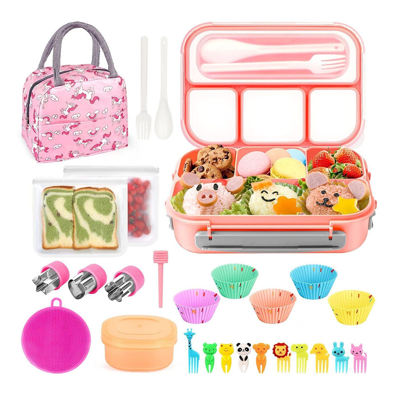 Blusmart Lunchbox 27-teiliges Lunchbox-Set Mit Löffel, Einfacher Personalisierter pink