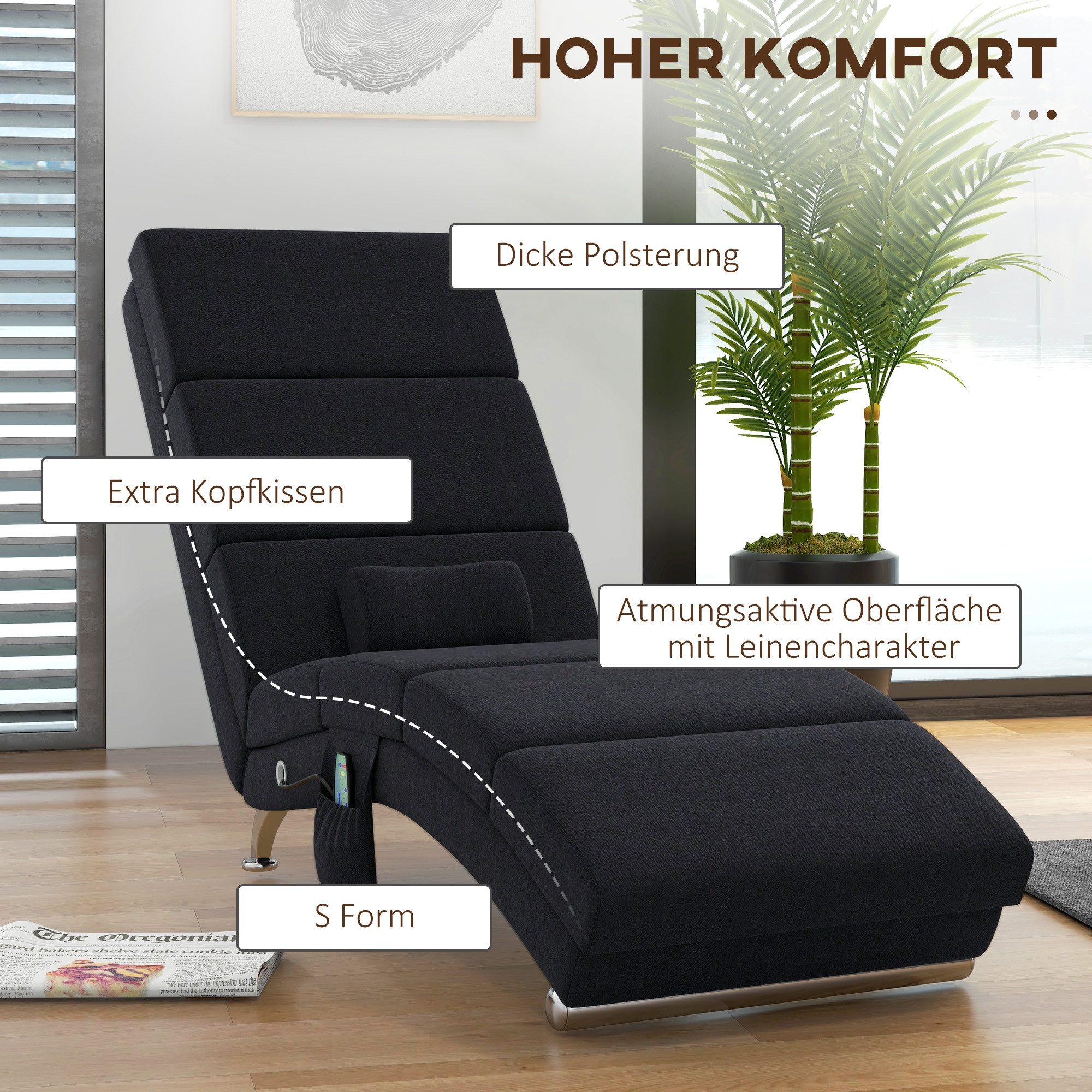 HOMCOM Massagesessel Relaxsessel TV Sessel mit Liegefunktion Massage Wärmefunktion (Relaxsessel, 1-St., Elektrisch Fernsehsessel), TV Sessel mit Lendenkissen Se – Bild 5 von 5