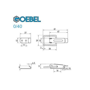 GOEBEL GmbH Kastenriegelschloss 5577533040, (100 x Spannverschluss 0 / 40 Kappenschloss, 100-tlg., Kistenverschluss - Kofferverschluss - Hebel Verschluss), gerade Grundtplatte inkl. Gegenhaken Aluminium