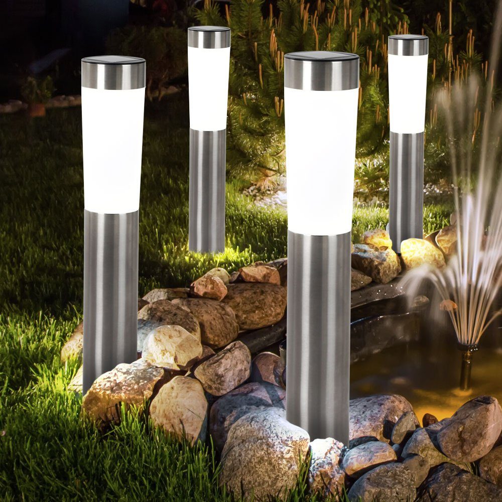 etc-shop LED Gartenleuchte, für Außenbeleuchtung fest Garten, Solarleuchten 4er LED Erdspieß mit LED-Leuchtmittel verbaut, Set