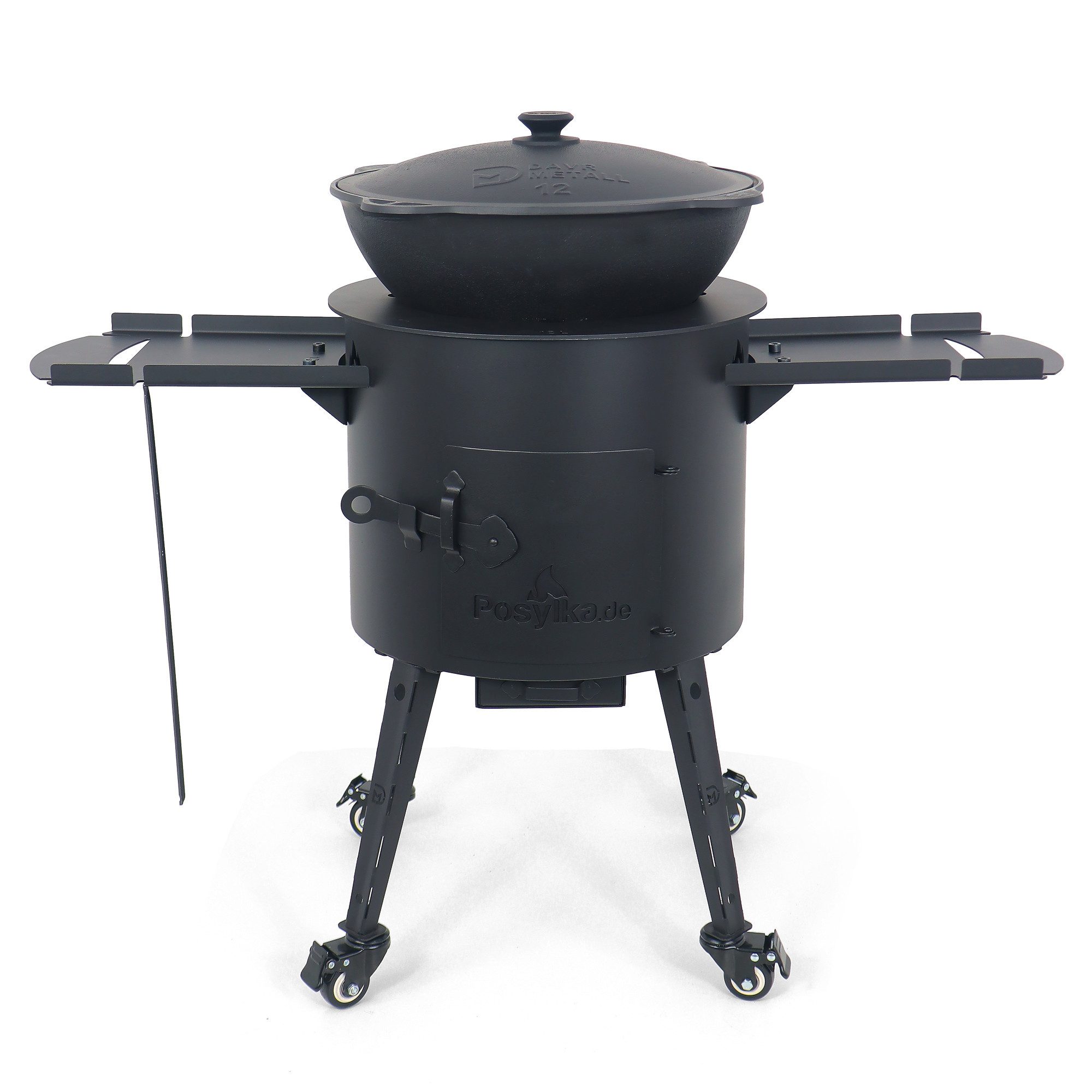 Posylka.de Feuerstelle Feuerofen Ø 40 cm Set 10-teilig Kasan 12 L runder Boden Rollen Tische, (10-St)