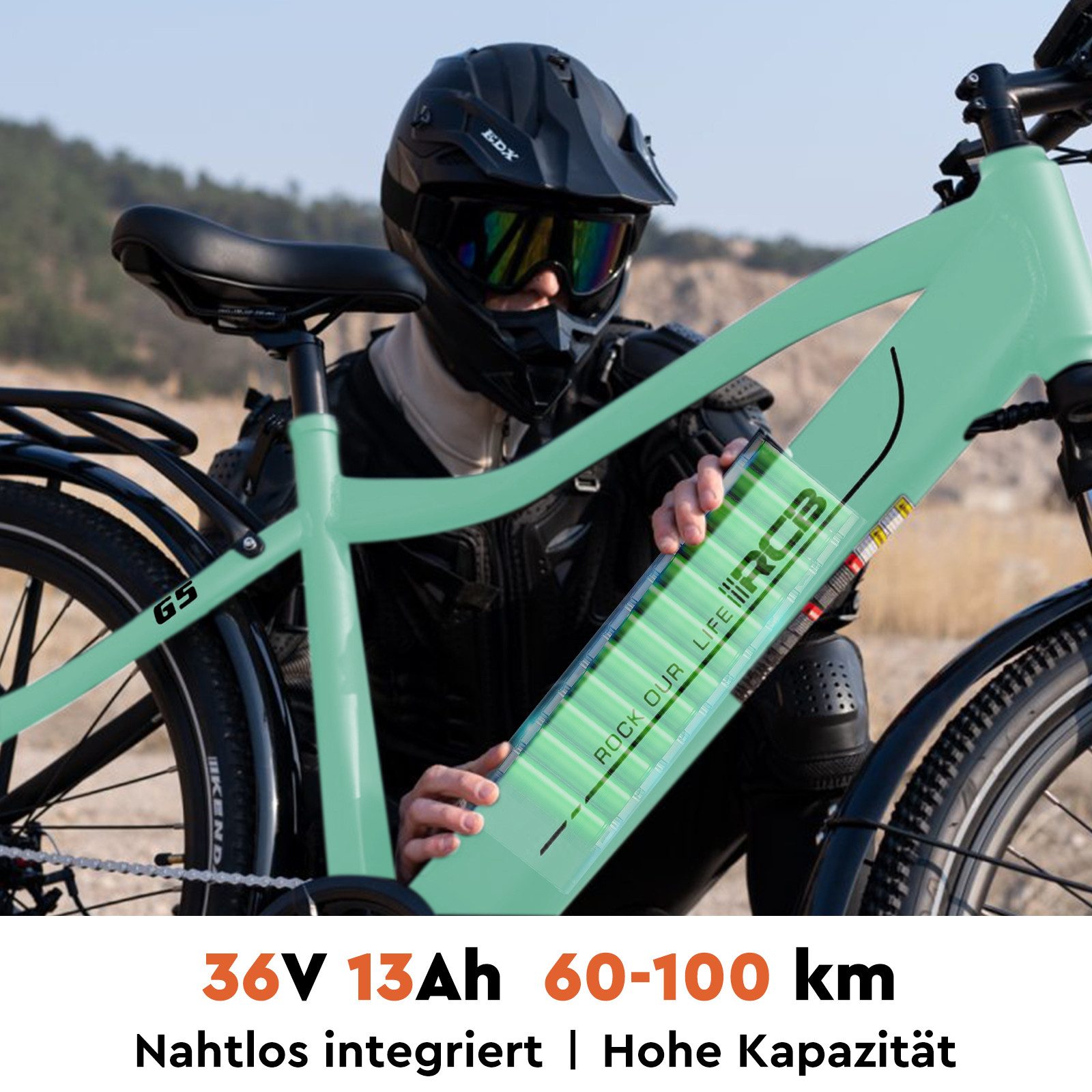 RCB E-Bike Pedelec G5 für Stadt und Gelände,27,5Zoll Herren Elektrofahrrad,13Ah,60-100 km, 7 Gang, Kettenschaltung, Heckmotor, 468 Wh, APP, ebike Herren, Gepäckträger hinten