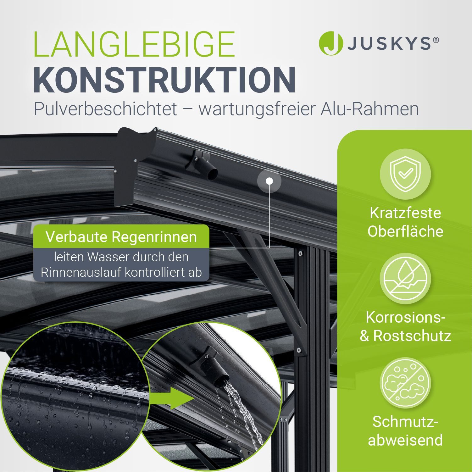 Juskys Einzelcarport Unterstand mit gebogenem Dach 5 x 3 m, BxT: 302x505 cm, 226 cm Einfahrtshöhe, Bogendach mit UV Schutz, hohe Wind und Schneelast