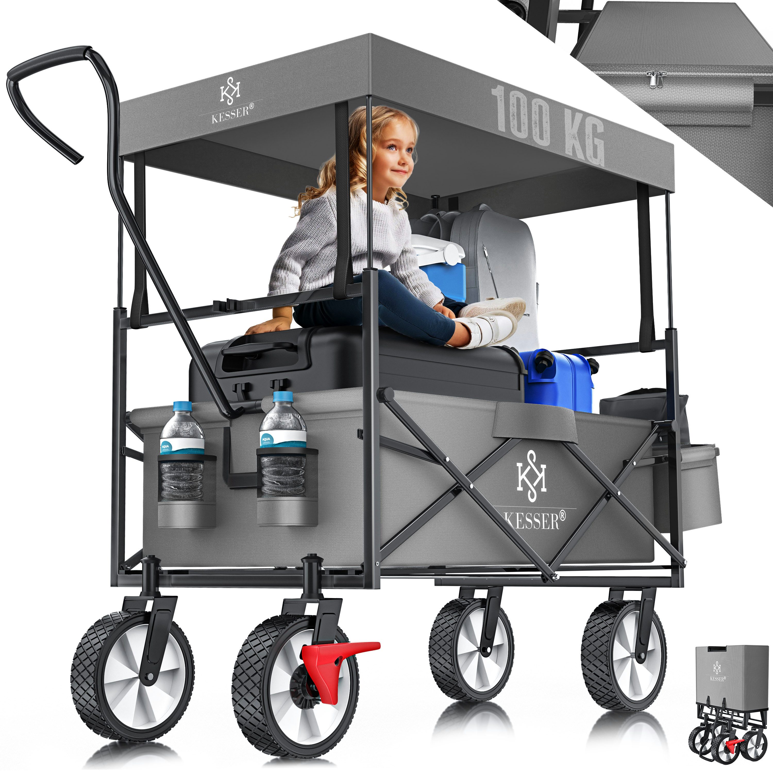 KESSER Bollerwagen, Bollerwagen faltbar mit Dach Handwagen Transportkarre Geräte