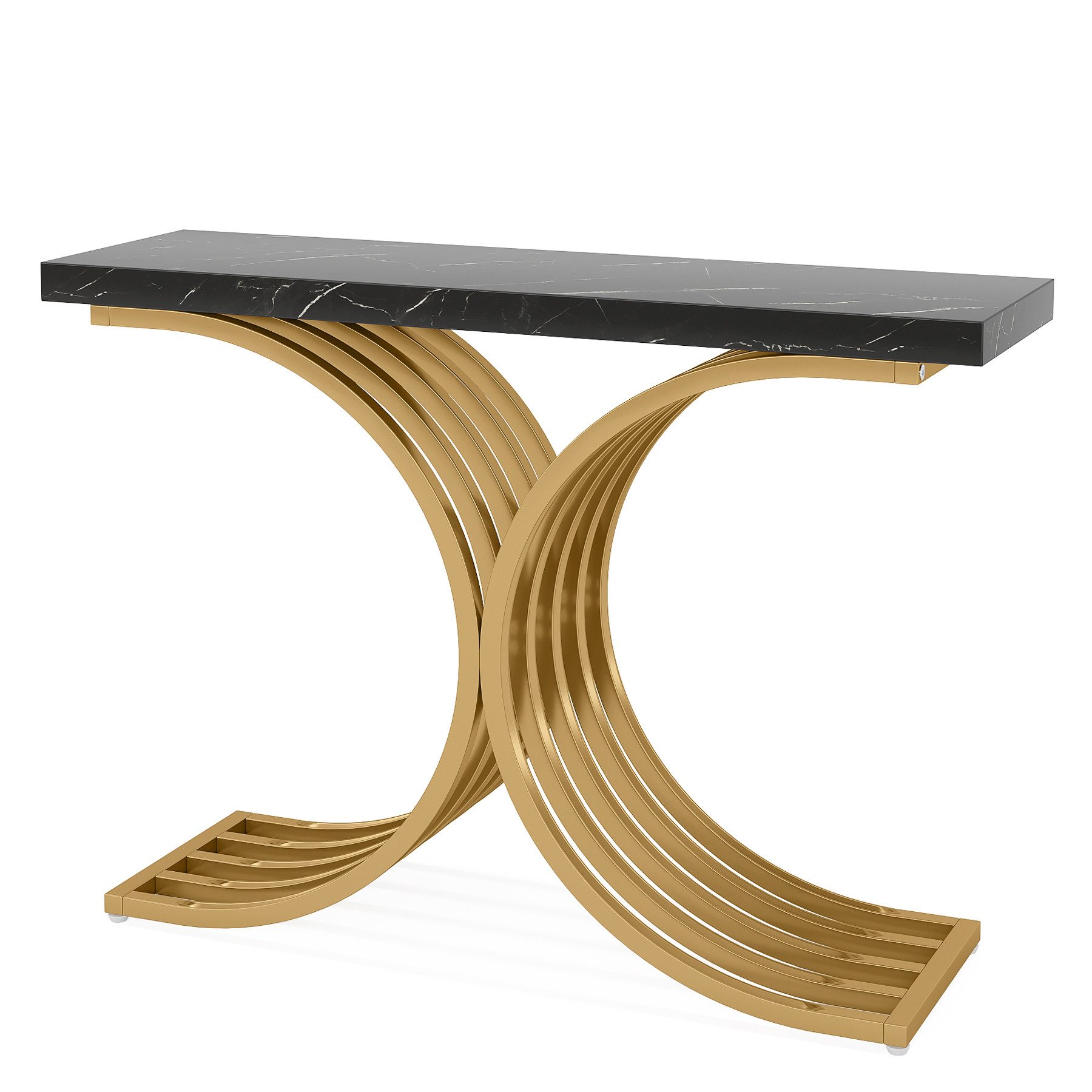Tribesigns Konsolentisch 100 x 30 x 80 cm Schmal Flurtisch,Beistelltisch mit Gold Metallgestell (Weiß und Gold / Schwarz und Gold), Kleiner Ausstellungstisch, S – Bild 4 von 5