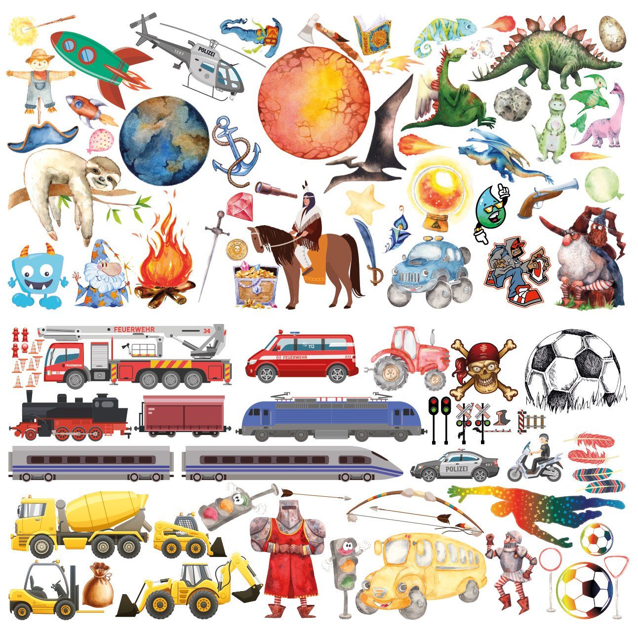 Sunnywall Wandtattoo XXL Mix Toysland Wandtattoo Set verschiedene Motive Kinderzimmer