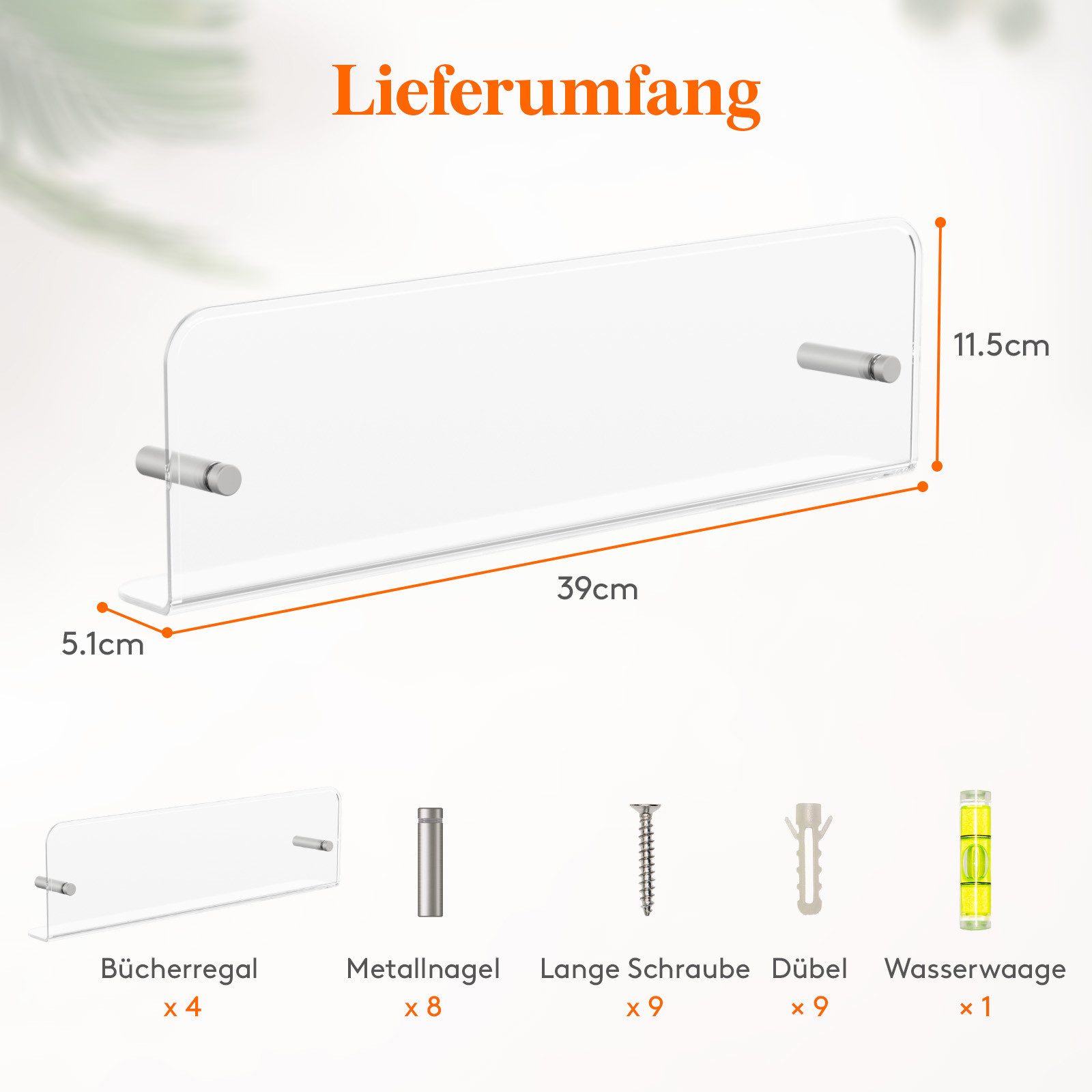 Lifewit Regalelement 39 cm klares schwebendes Kunststoffregal, Wandregal, 4-tlg. – Bild 4 von 5