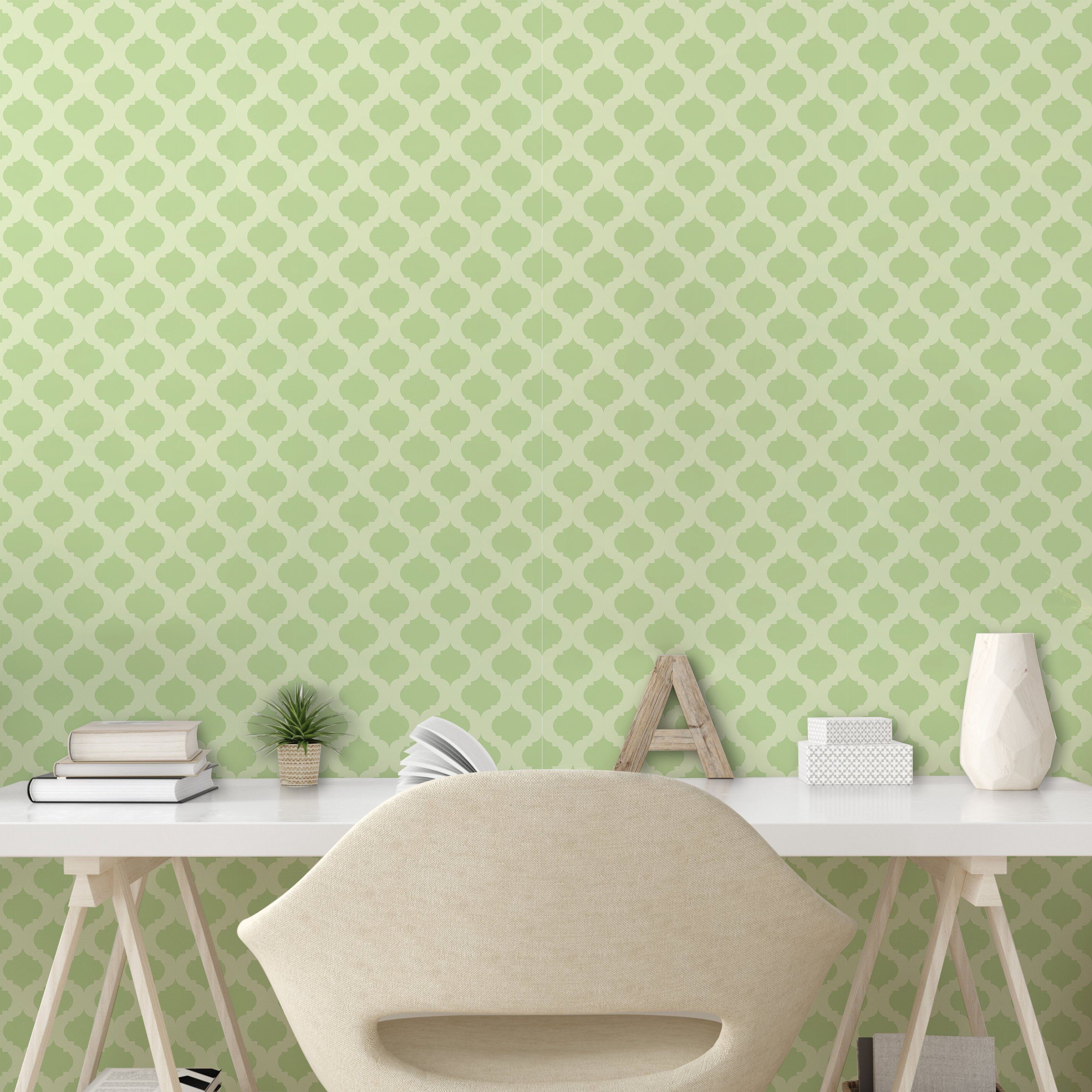 Geometrisch selbstklebendes Vinyltapete Wohnzimmer Küchenakzent, Quatrefoil Shapes Grün Abakuhaus