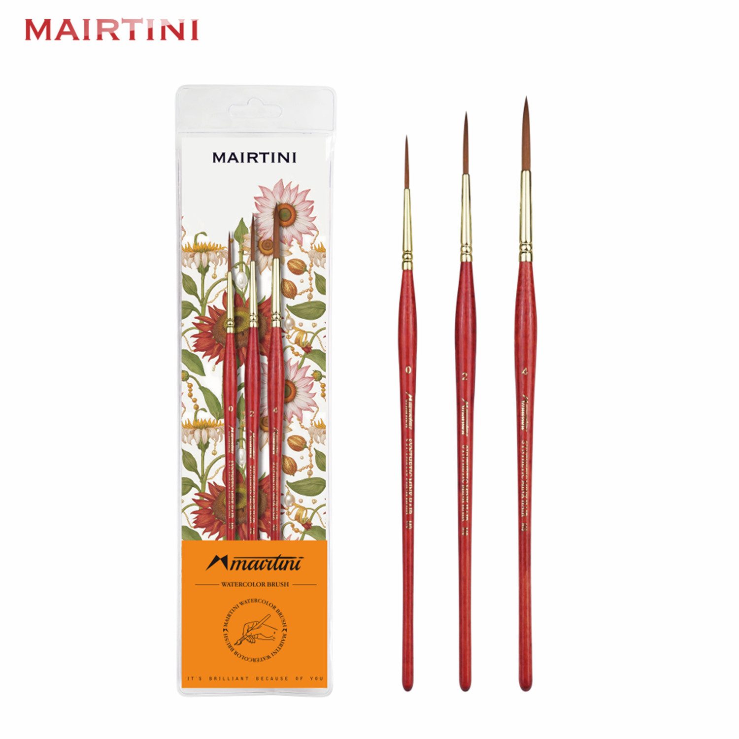 Mairtini Pinsel Set - 3 Pinsel (Größe 0/2/4) Feine Detailpinsel aus Synthetik-Minkhaar, (3 St), Hohe Wasseraufnahme & präzise Strichführung für Künstler