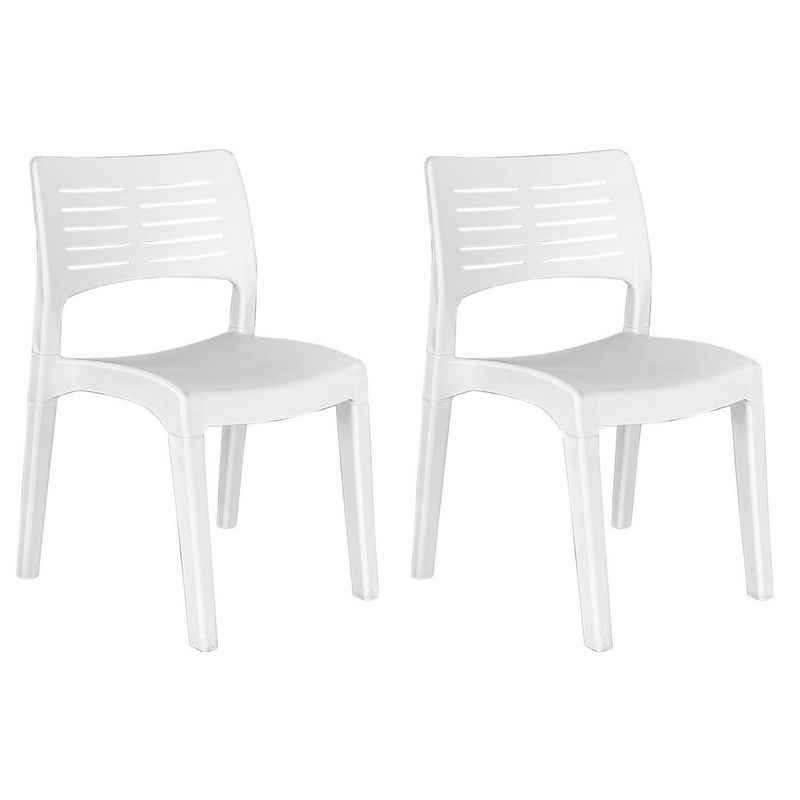 Mojawo Armlehnstuhl 2x Stapelstuhl Bistrostuhl Stapelsessel Gartenstuhl Gartenmöbel Weiß Kunststoff