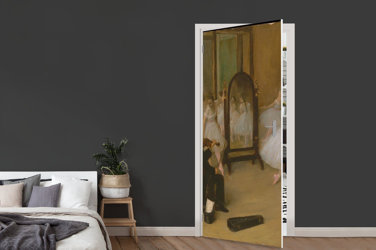 von Klasse Türaufkleber, MuchoWow Matt, bedruckt, Gemälde Tür, St), (1 Die Türtapete Edgar cm Fototapete für 75x205 tanzende - Degas,