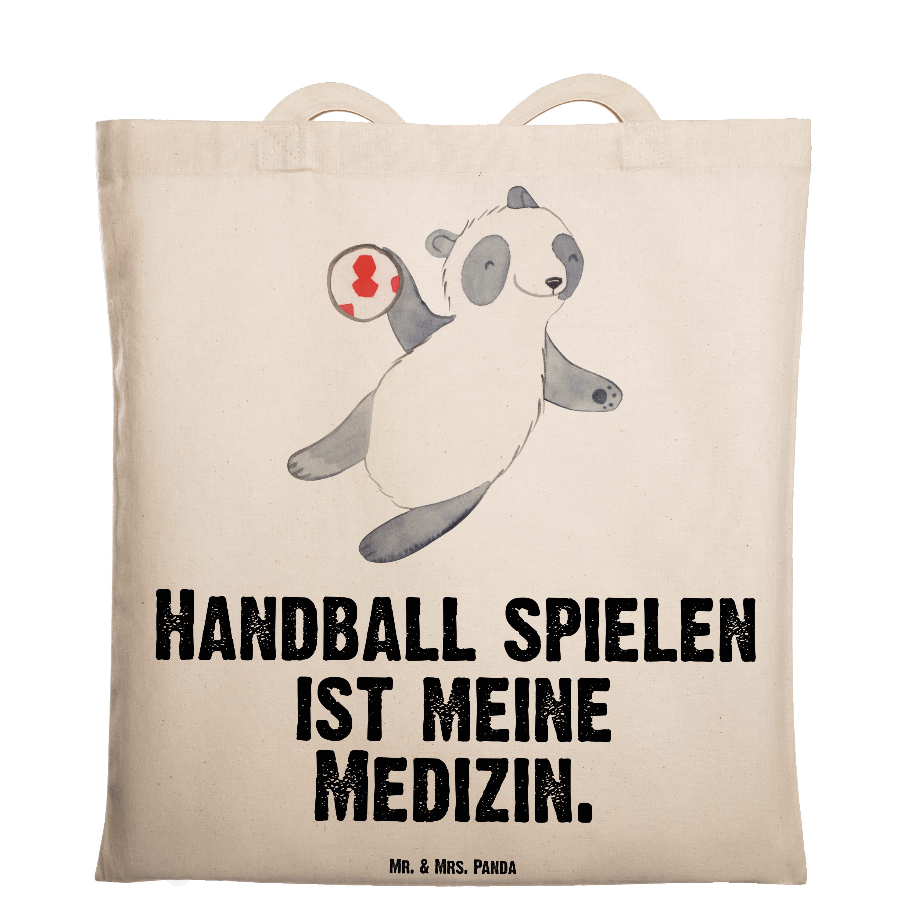 Mr. & Mrs. Panda Tragetasche Panda Handball spielen Medizin - Transparent - Geschenk, Schenken, Ha (1-tlg)