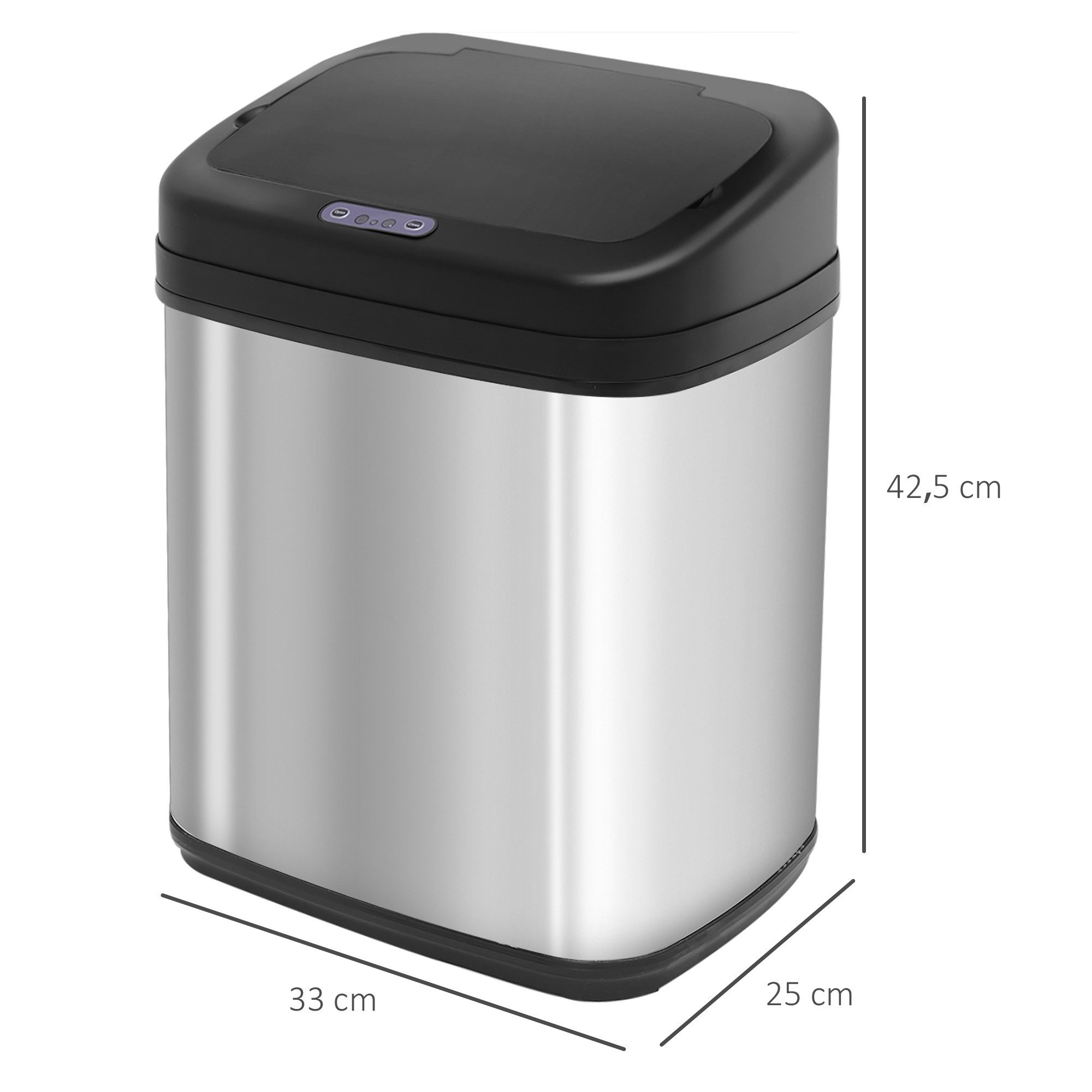 HOMCOM Mülleimer Sensor Mülleimer 20L Edelstahl mit Bewegungssensor, Inneneimer, für Büro, Schlafzimmer, Küchen Silber+Schwarz