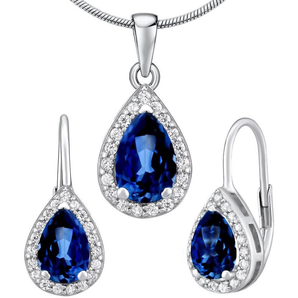 Silvego Ohrring-Set Silver set MONACO with sapphire LPS0341BS (earring, pendant)
