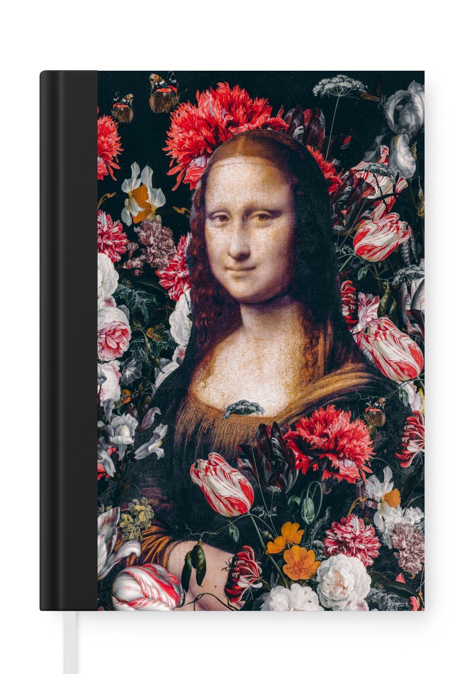 MuchoWow Notizbuch Mona Lisa - Leonardo da Vinci - Blumen - Rosa, Journal, Merkzettel, Tagebuch, Notizheft, A5, 98 Seiten, Haushaltsbuch