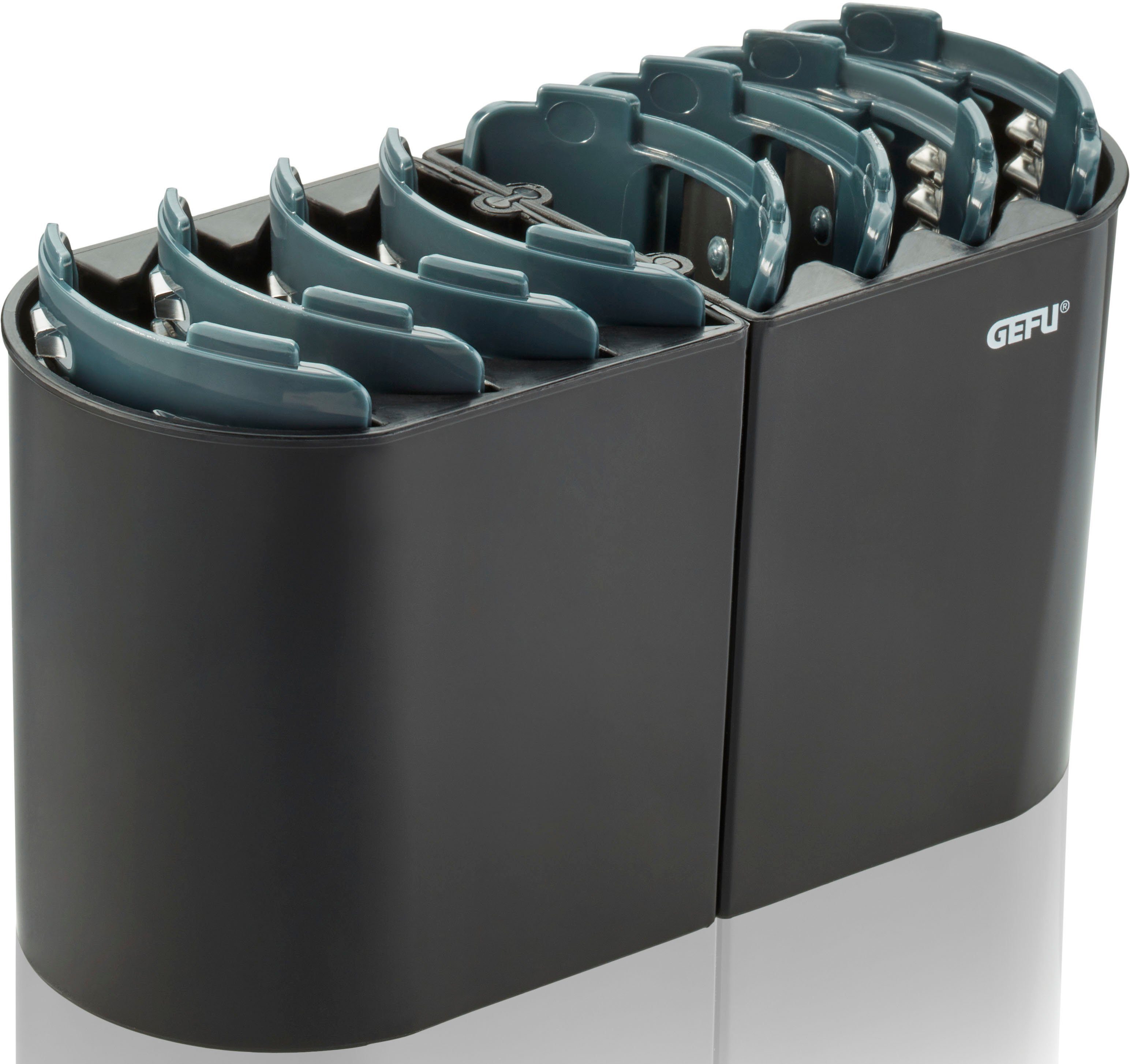 GEFU Trommelreibe Click, Edelstahl, Kunststoff, Stahl, (Trommelreibe, 5 unterschiedliche Klingeneinsätze, Aufbewahrungsbox), innovative Wechseltrommel