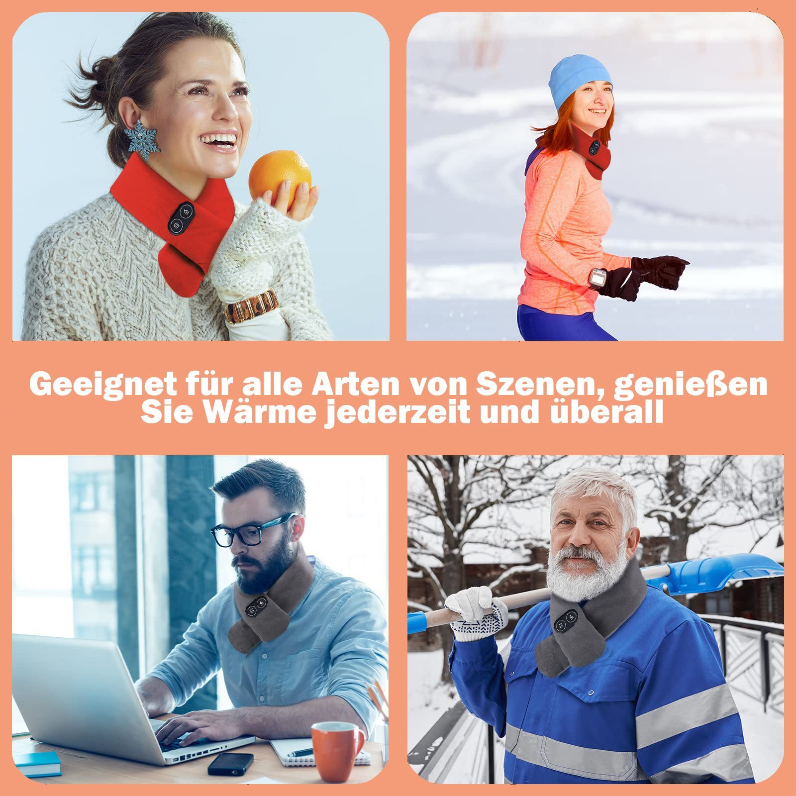 Rosnek Halstuch Beheizt, 3 Temperatur, USB, für Winter Weihnachtsgeschenke, (1-St), 4 Massagelenkung