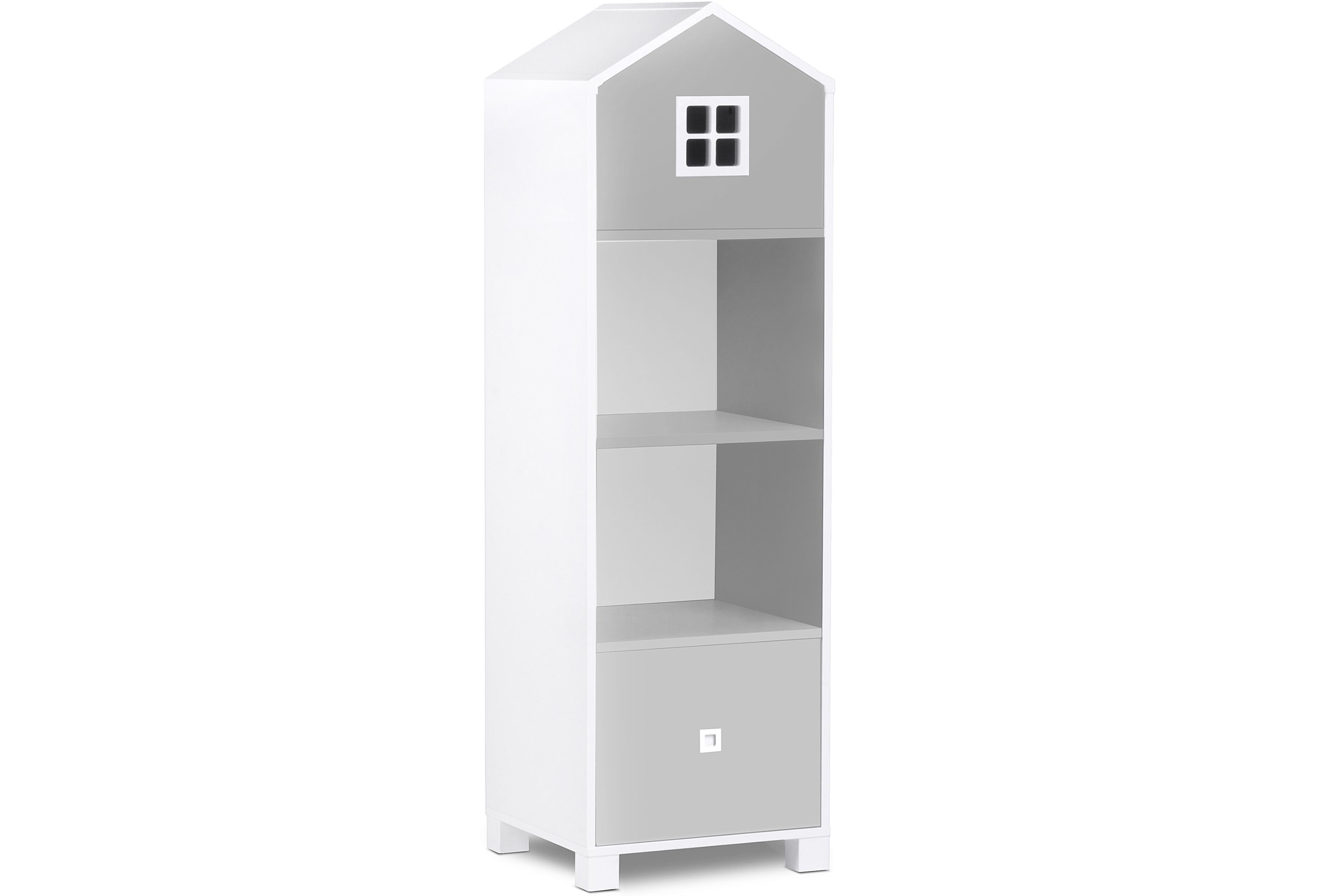 Bücherregale Spielzeugablage Einlegeböden Standregale Regal, Konsimo Türen, Hausform grau mit Schublade, 3 mit Kinderregal MIRUM / weiß
