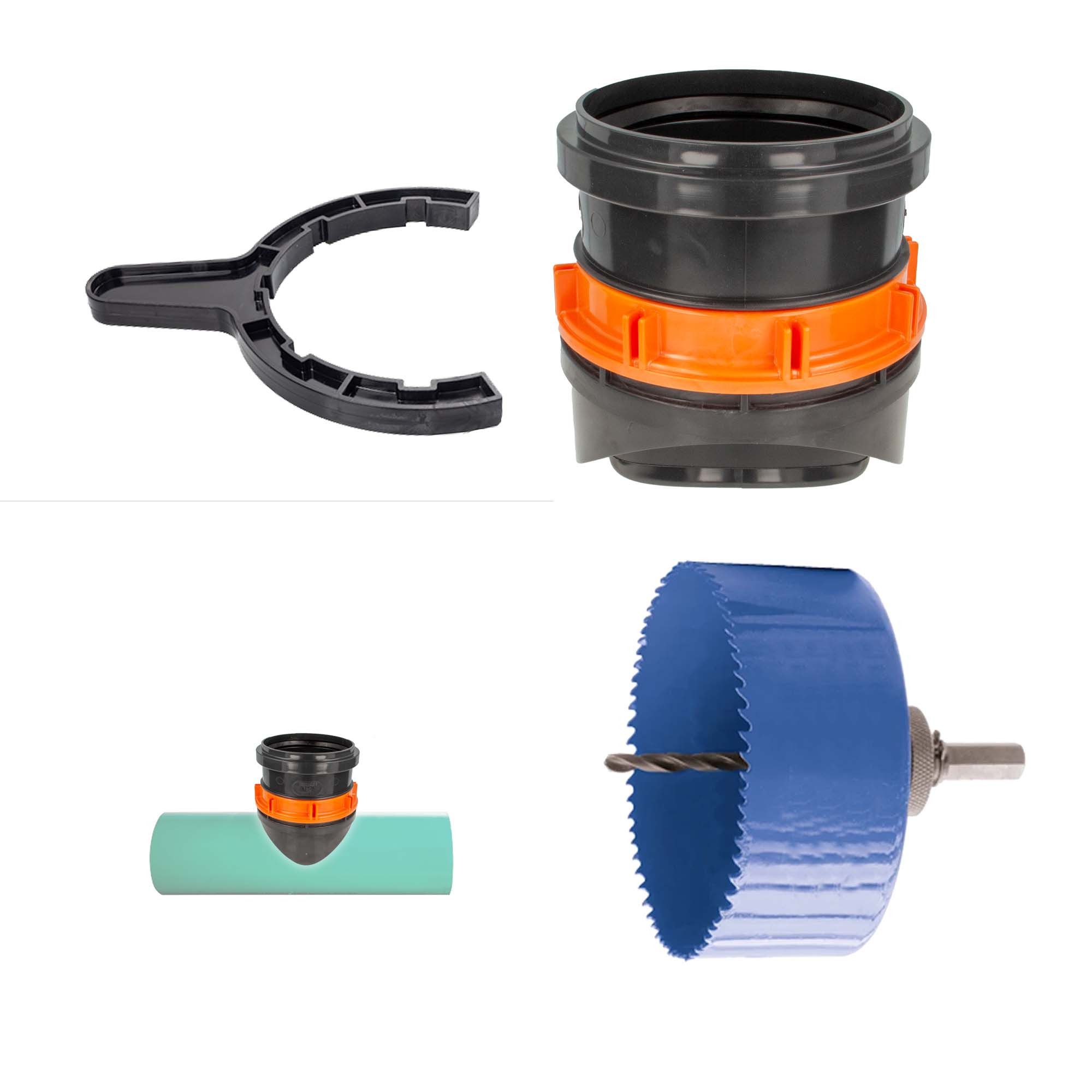 tecuro Ablaufrohr Schraubabzweig DN 160 zur Erdmontage an KG-Rohr DN 200 - 400 mm, für KG-Rohr DN 200