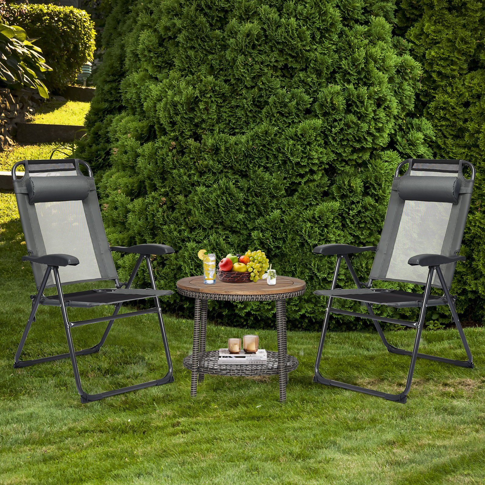 COSTWAY Gartenstuhl (2 St), mit Kopfstütze, 7-Fach verstellbarer Rückenlehne