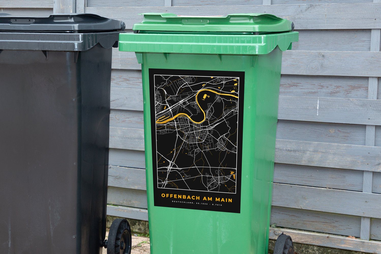 am - Container, Gold (1 St), Sticker, Wandsticker - Offenbach Abfalbehälter Karte Main Deutschland Mülltonne, - Stadtplan - MuchoWow Mülleimer-aufkleber,