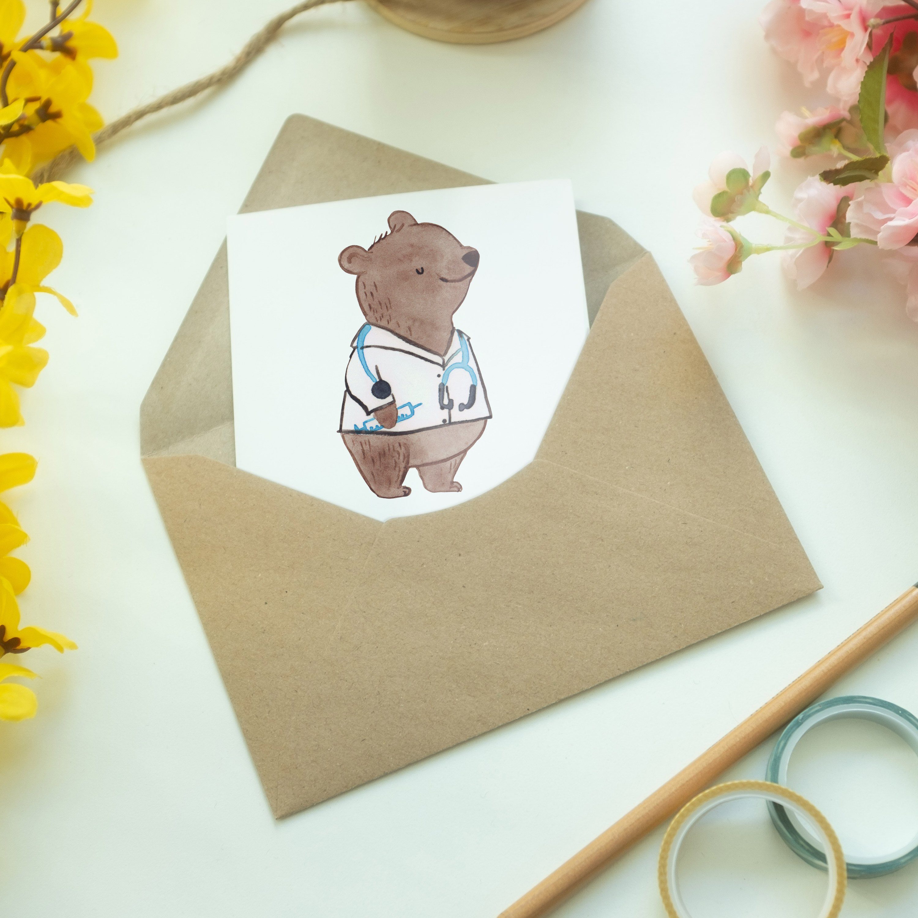 Mr. & Mrs. Panda Grußkarte Arzt mit Herz kra Weiß Hochzeitskarte, Geschenk, - Einladungskarte, 