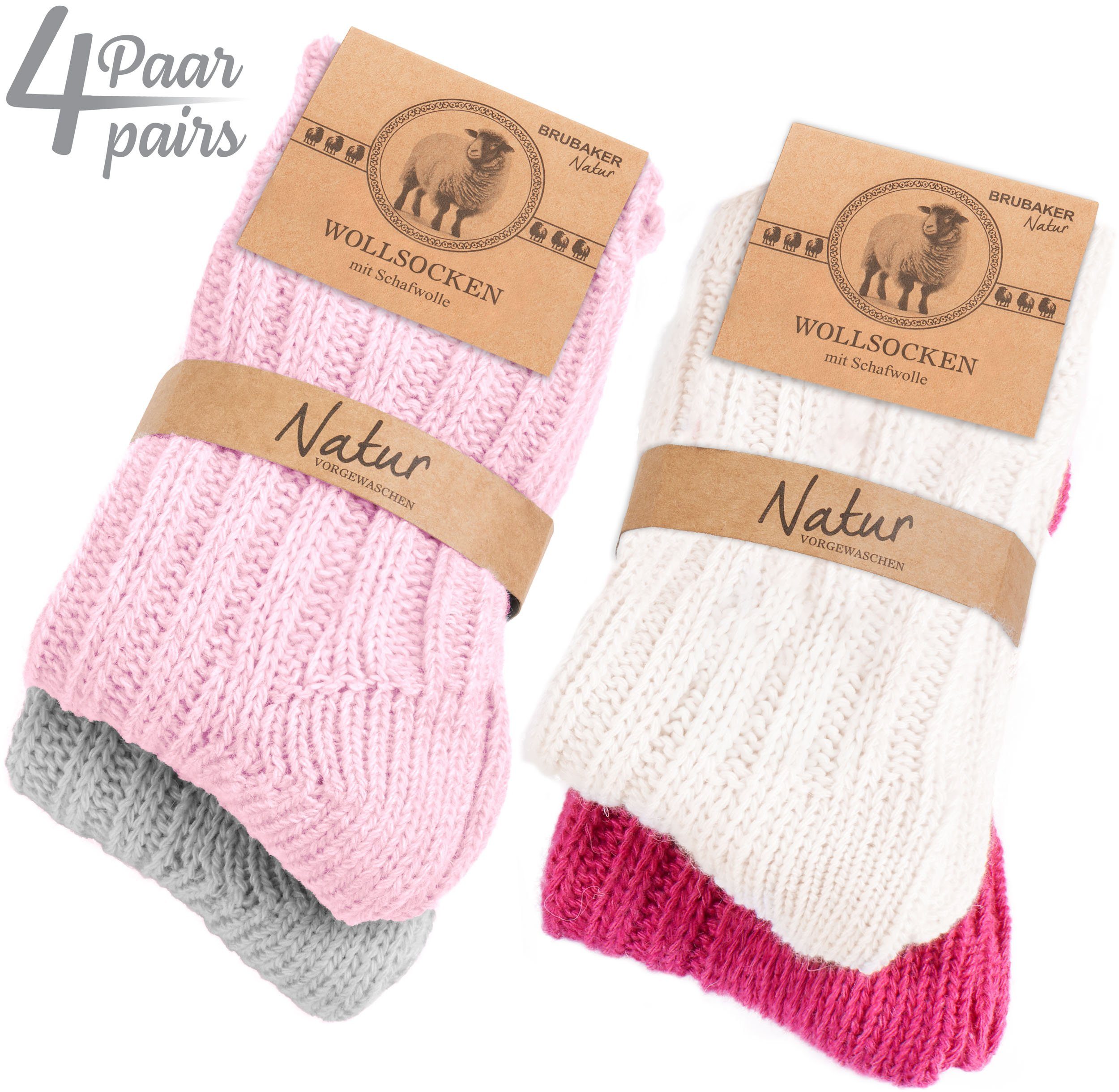 BRUBAKER Socken Kinder Wollsocken - Warme Wintersocken für Jungen und Mädchen (4-Paar, 4er-Pack) Flauschiges Socken Set mit Schafwolle - Winter Kindersocken – Bild 2 von 5