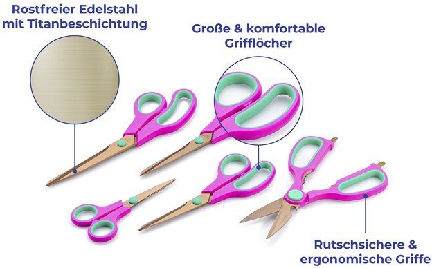 5-tlg), Universalschere, (Set, Titan Klingen: Griffe: Pink Goldfarben, Scheren Maximex - beschichtet