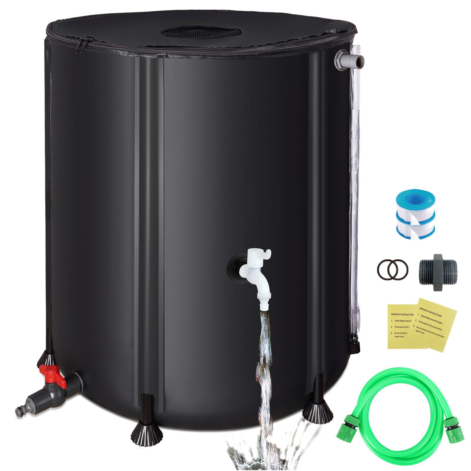 NACATIN Regentonne faltbare Regenwassertonne 200L, Regenwassertank, 200 l, (1-tlg), Regenwassersammler mit Deckel, Hahn & Überlaufschutz, wetterfest