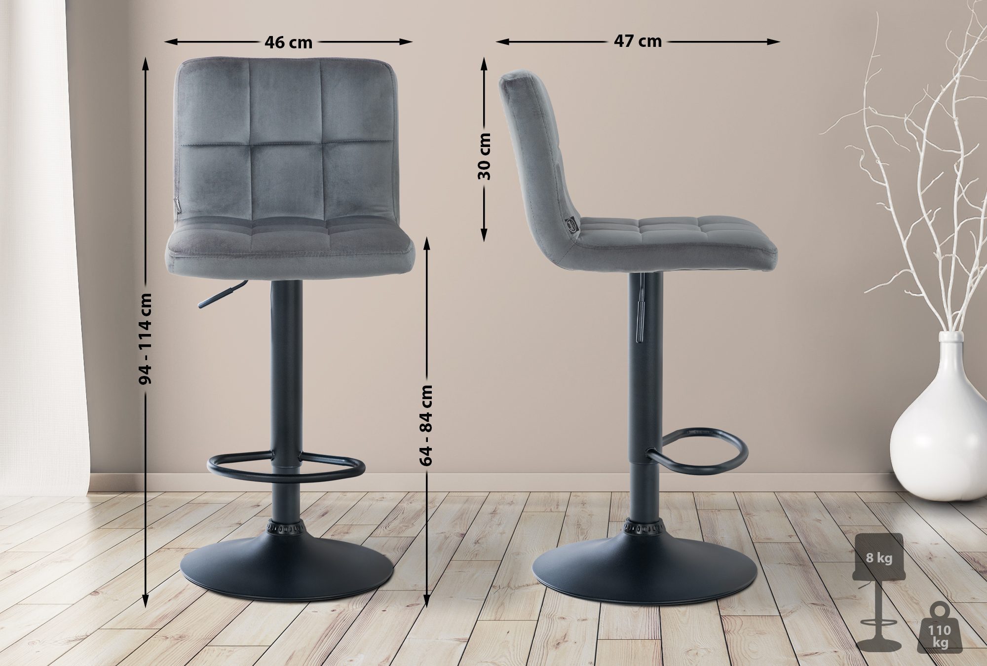 CLP Barhocker Peru Samt, höhenverstellbar und günstig online kaufen