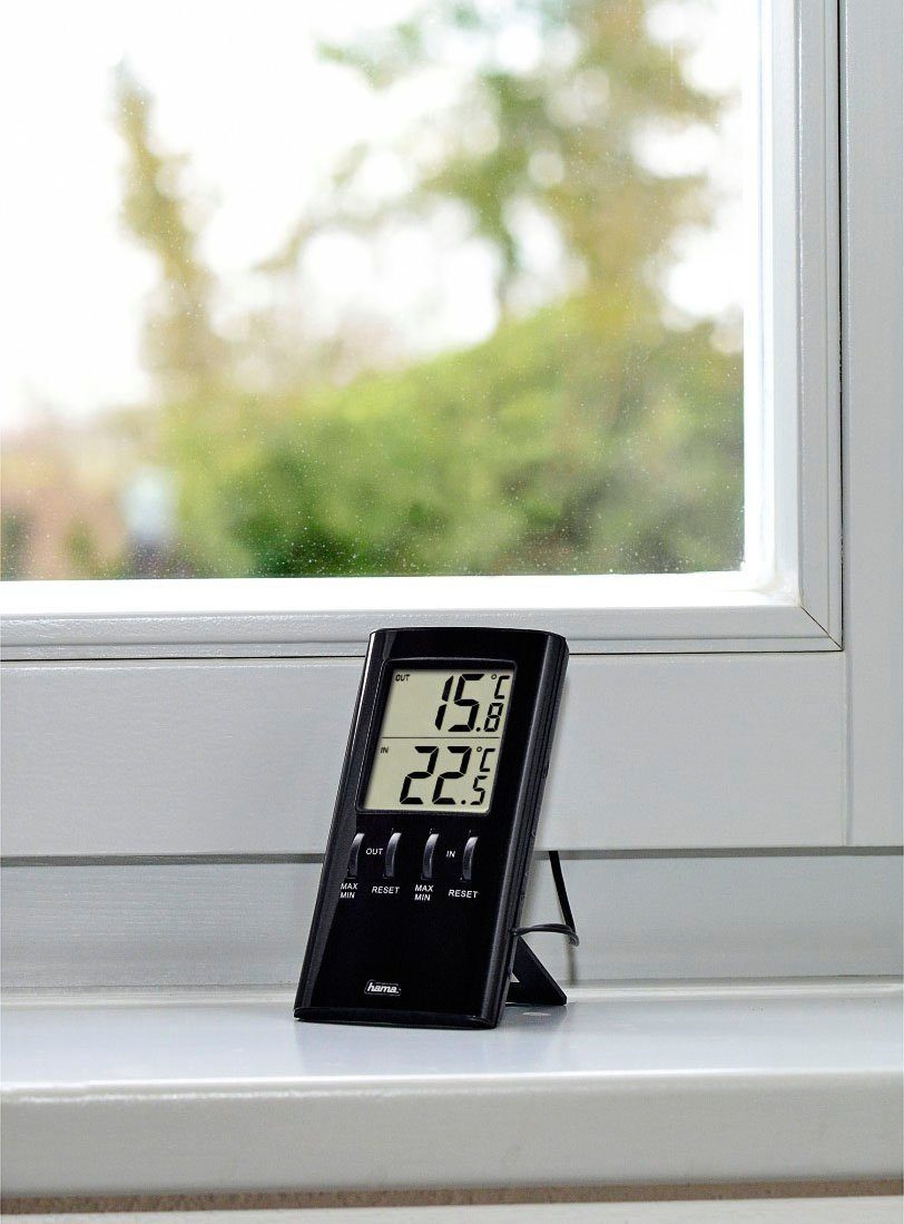LCD-Thermometer Schwarz Außenfühler "T-350", Wetterstation Mit Hama
