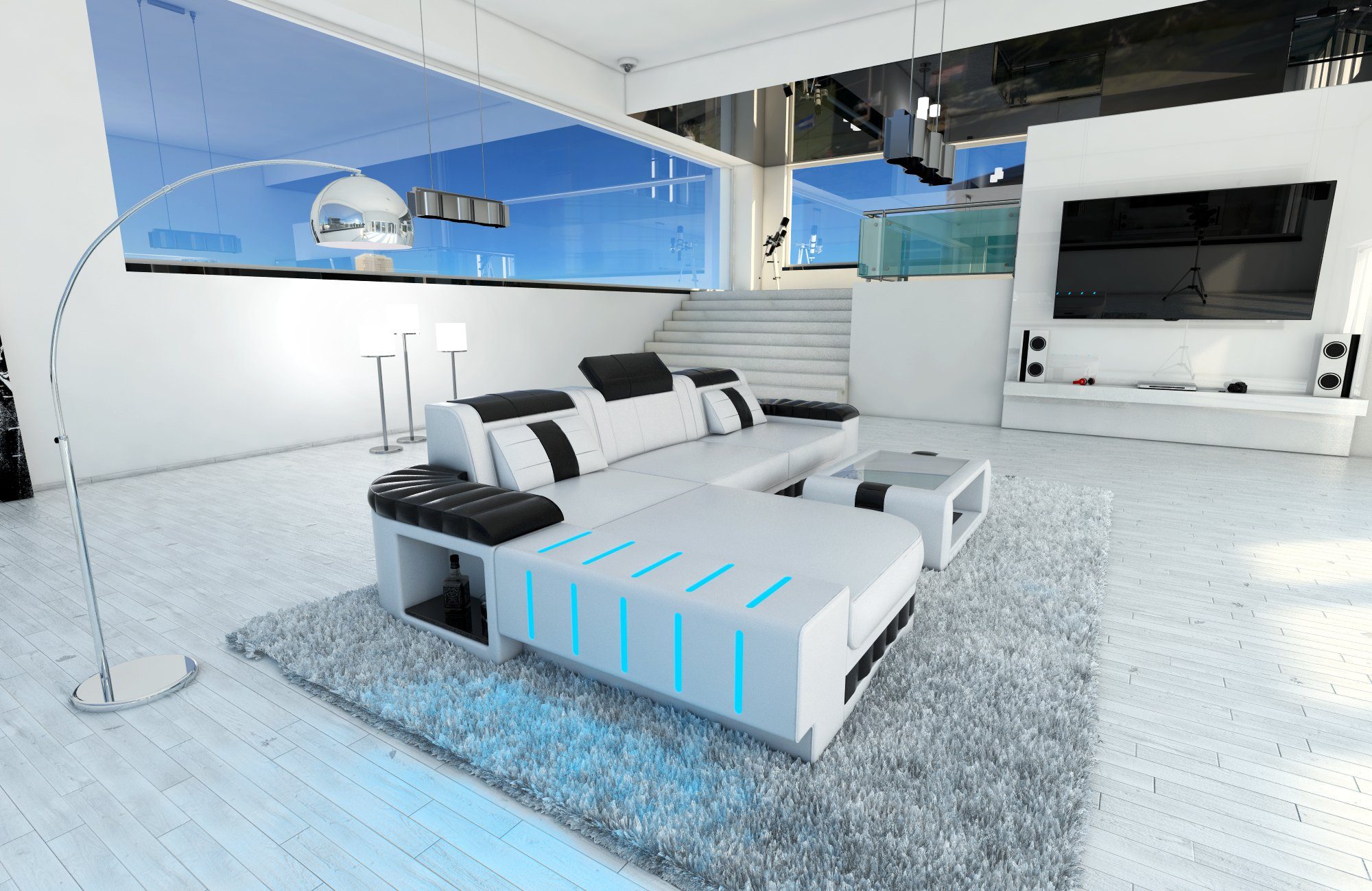 Sofa Dreams Ecksofa Ledersofa Bellagio L Form Leder Sofa Ledercouch, Couch, mit LED, wahlweise mit Bettfunktion als Schlafsofa, Designersofa