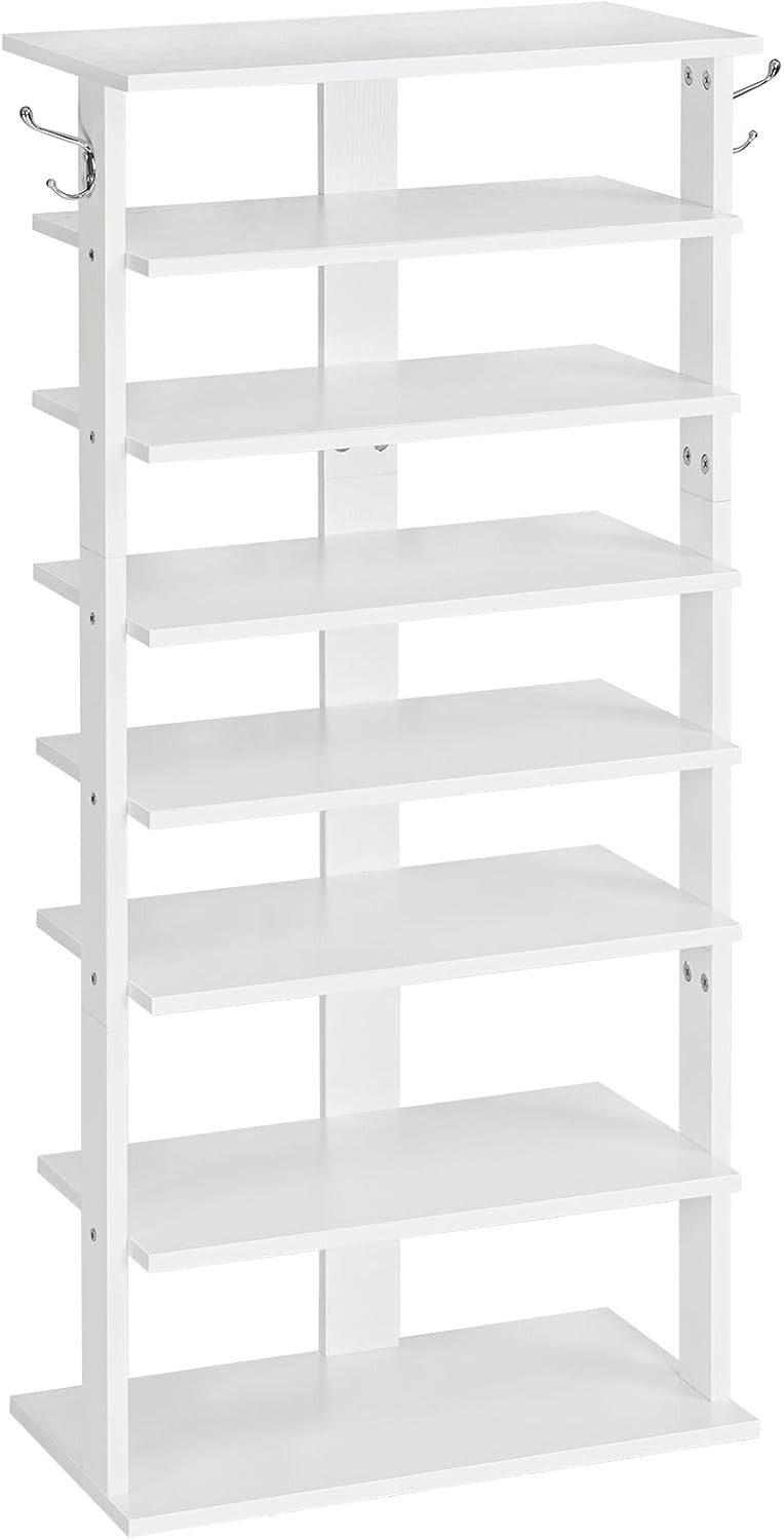 Hoobro Schuhregal, 8 Ebene, mit verstellbaren Regalhöhen, mit Haken, 50 x 28 x 113 cm