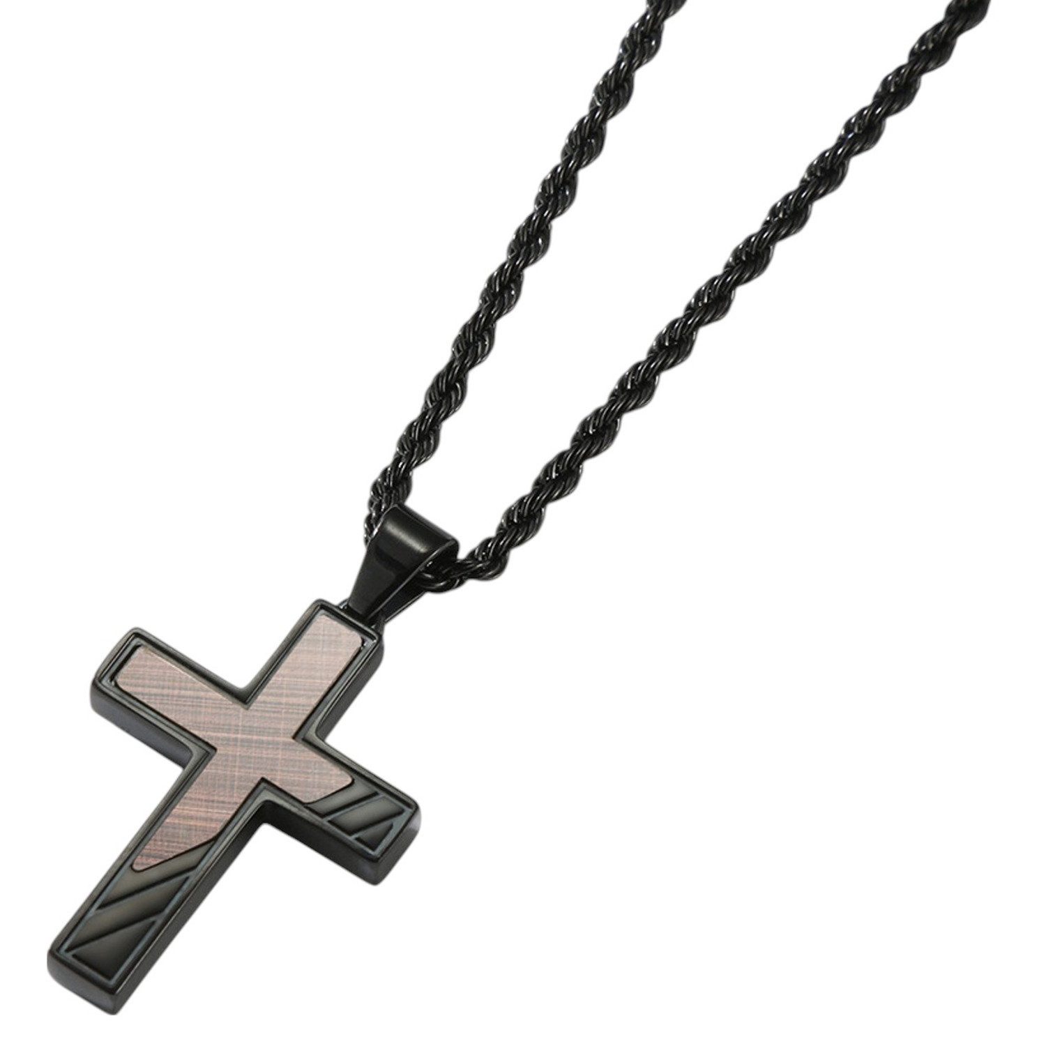 KARMA Kette mit Anhänger Halskette mit Kreuz Schwarz Herren Edelstahl 60 cm günstig online kaufen