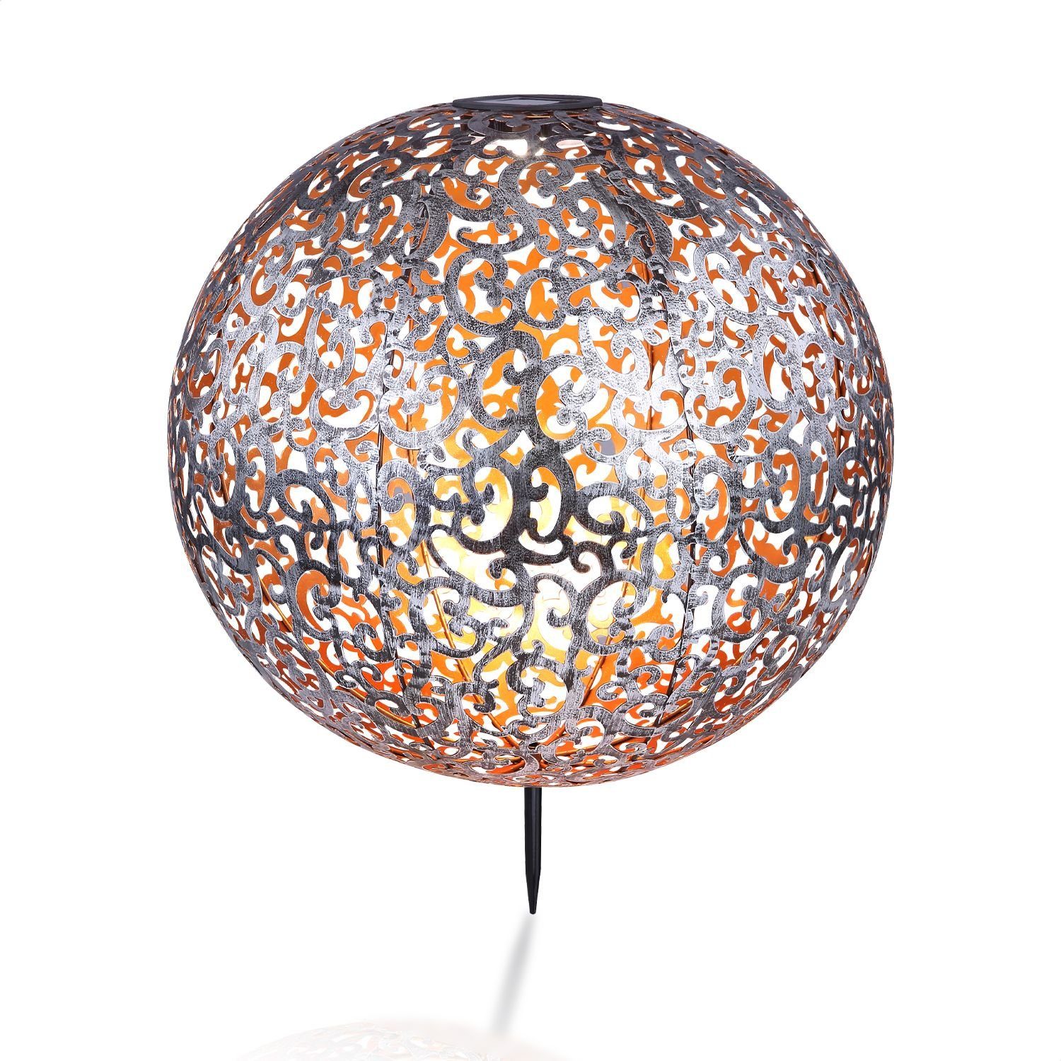 Globo LED Solarleuchte GLOBO Solarleuchte Garten Deko Kugel silber