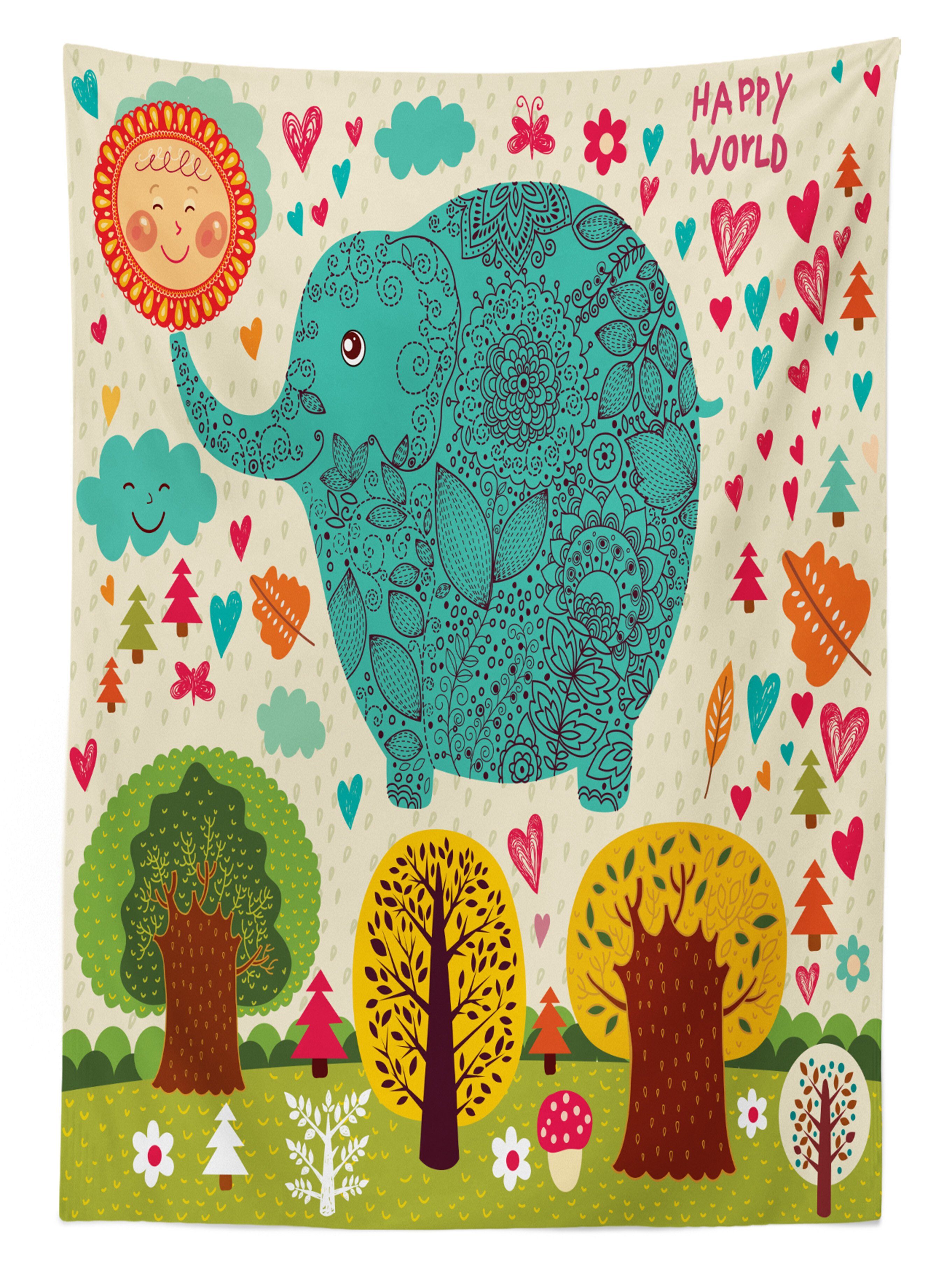 Farbfest Abakuhaus Leaves Elephant Bunt Tischdecke Farben, Klare Trees Für Waschbar Bereich Außen geeignet den