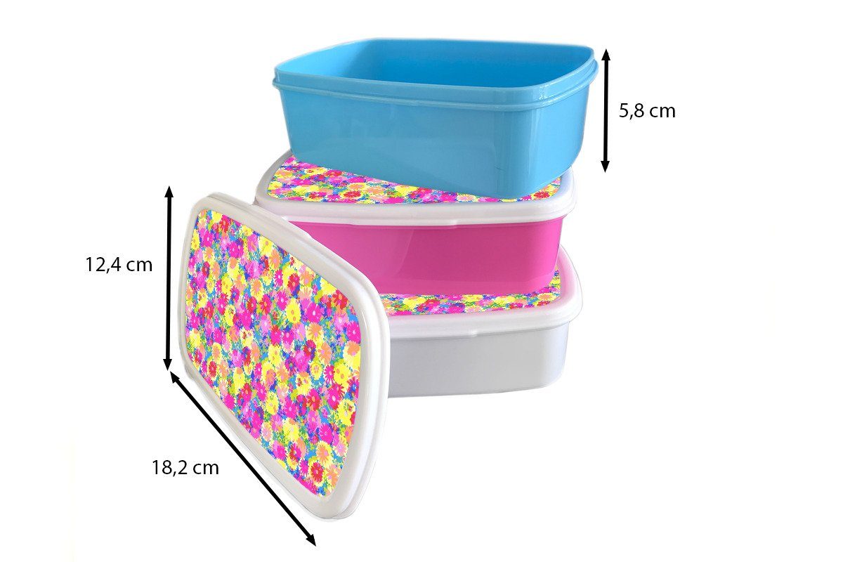 MuchoWow Lunchbox Brotdose, - und - Kinder Blüte Design, für Regenbogen weiß Kunststoff, Jungs (2-tlg), - Sommer Brotbox für und Mädchen Erwachsene