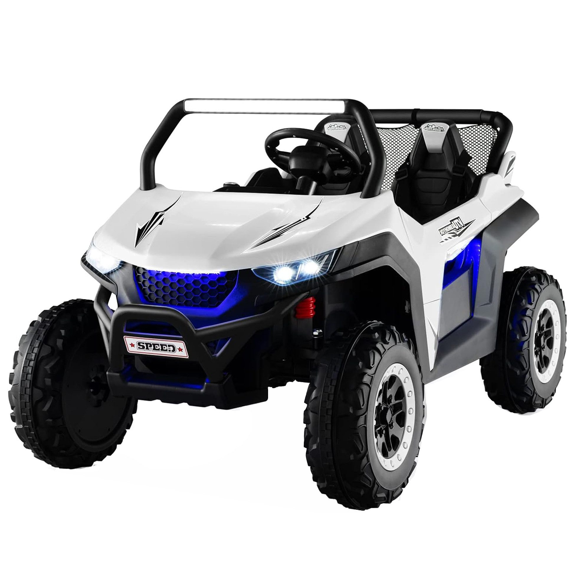 KOMFOTTEU Elektro-Kinderauto 2-Sitzer Kinderfahrzeug 12V, Belastbarkeit 59 kg, mit 2,4 GHz Fernbedienung
