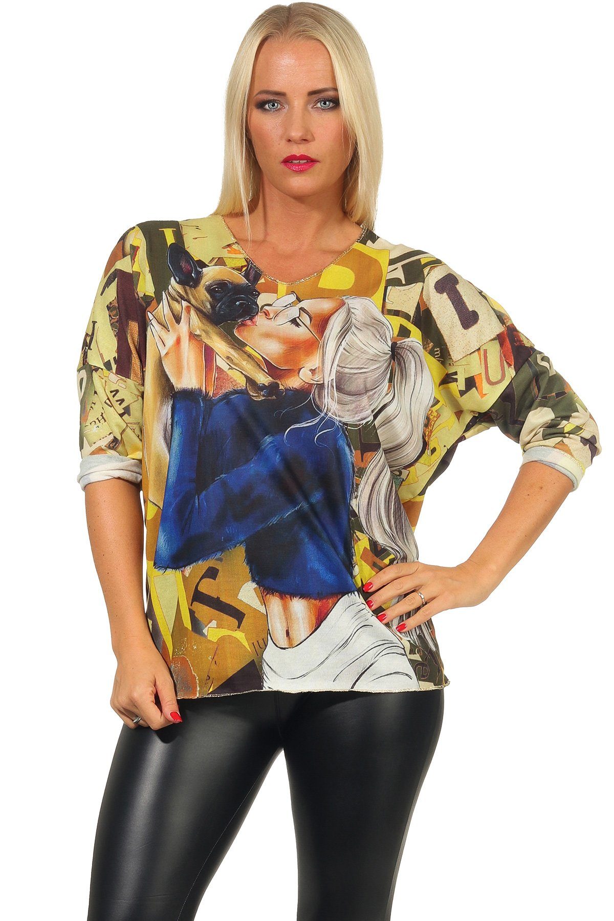 Mississhop Stillpullover Pop Art Damen Feintstrick Pullover Italy Bloger