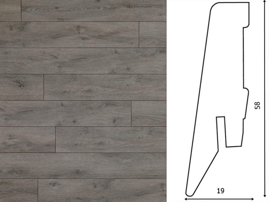 KRONOTEX Sockelleiste KRONOTEX Sockelleiste Eiche Lazio Grau 58×19 mm 2.4 m, L: 240 cm, H: 5.8 cm, 1-St.