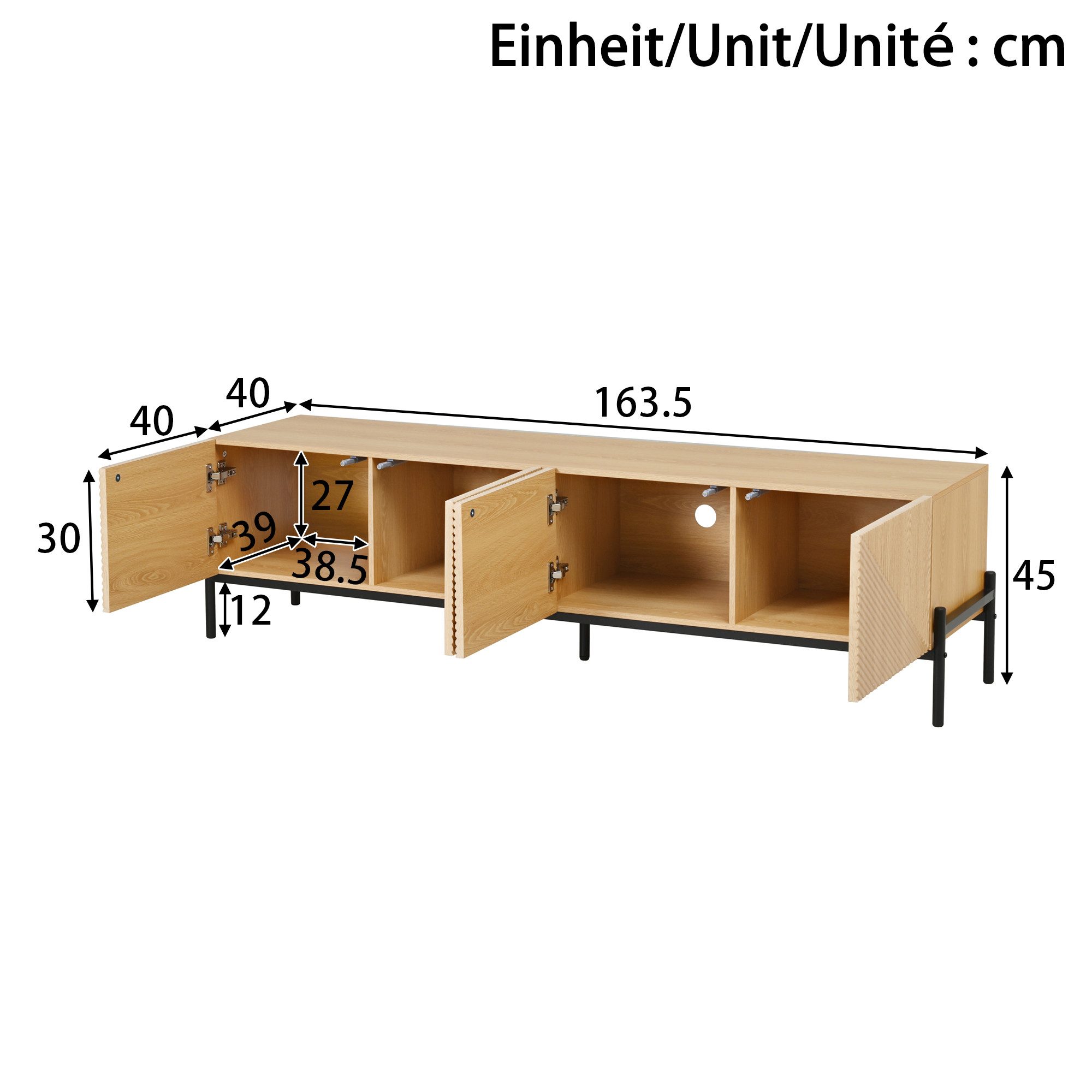 BlingBin Lowboard TV-Schrank Fernsehschrank TV-Ständer (1 St., mit 4 Türen Aufbewahrung, Geometrisches Design, 3D-Textur), 163,5 L x 40 B x 45H(cm), Natur