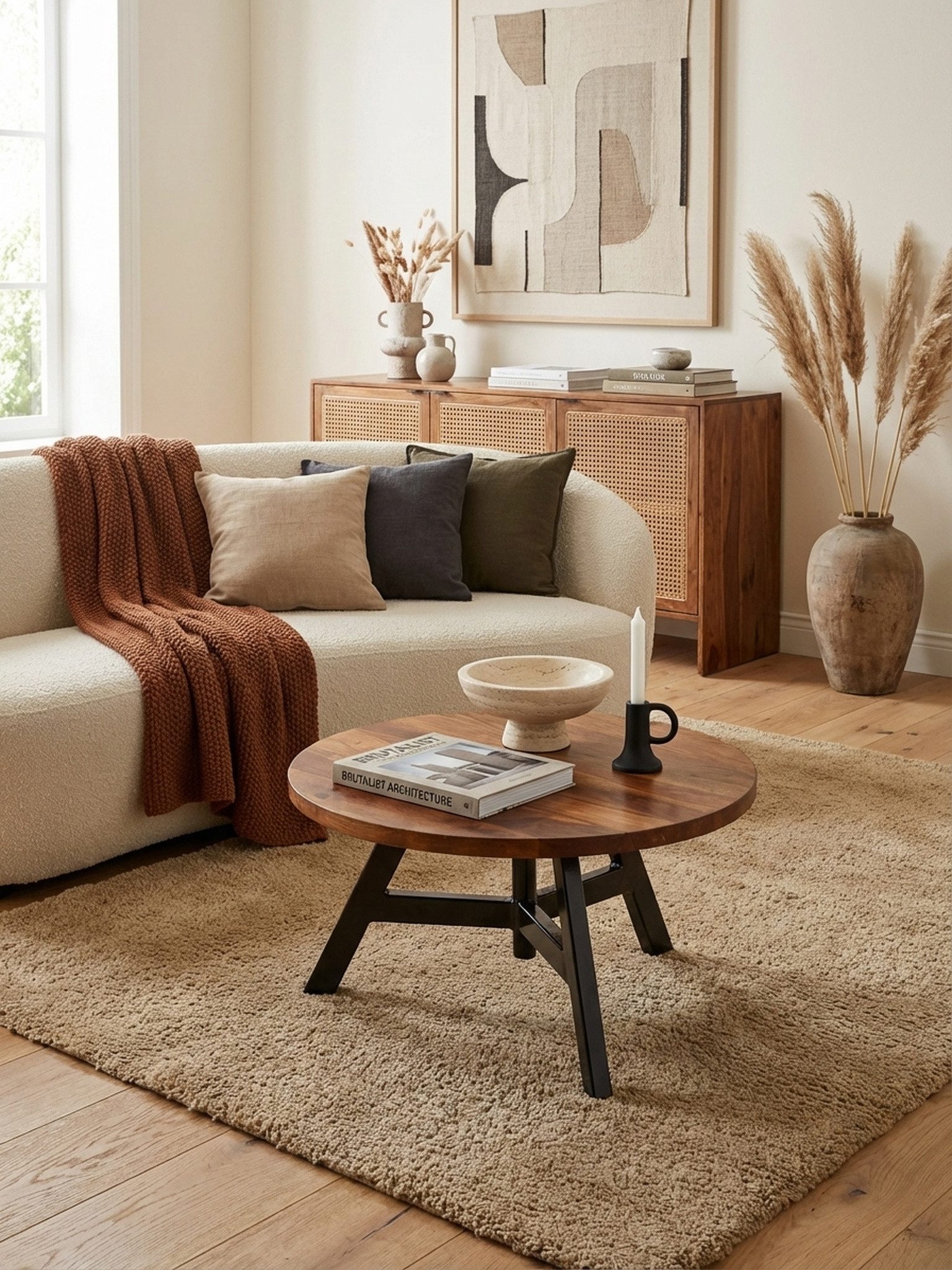 KADIMA DESIGN Couchtisch Couchtisch 60x60x35 cm Massivholz Metall Sofatisch Rund Wohnzimmer (Kleiner Tisch Beistelltisch Wohnzimmer Modern), Design Wohnzimmertisch Kaffeetisch Massiv